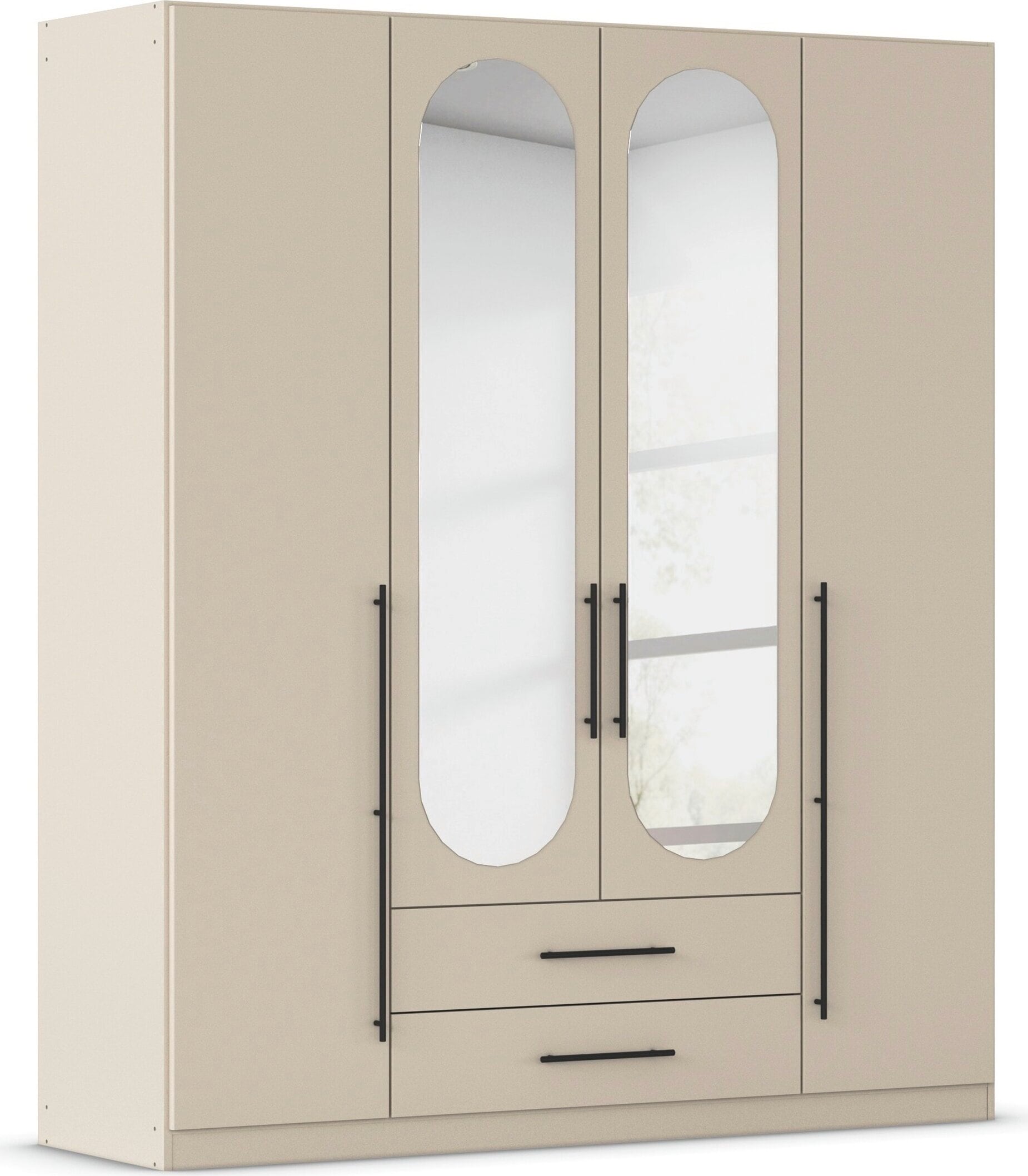 OTTO home Kleiderschrank "Schlafzimmer Schrank Garderobe RONDO Breiten 136/181/226/271 cm" 3 verschiedene Ausstattungen BASIC/CLASSIC/PREMIUM (inkl. SOFT-CLOSE), elegante ovale Spiegelelemente Metallgriffe in Schwarz MADE IN GERMANY