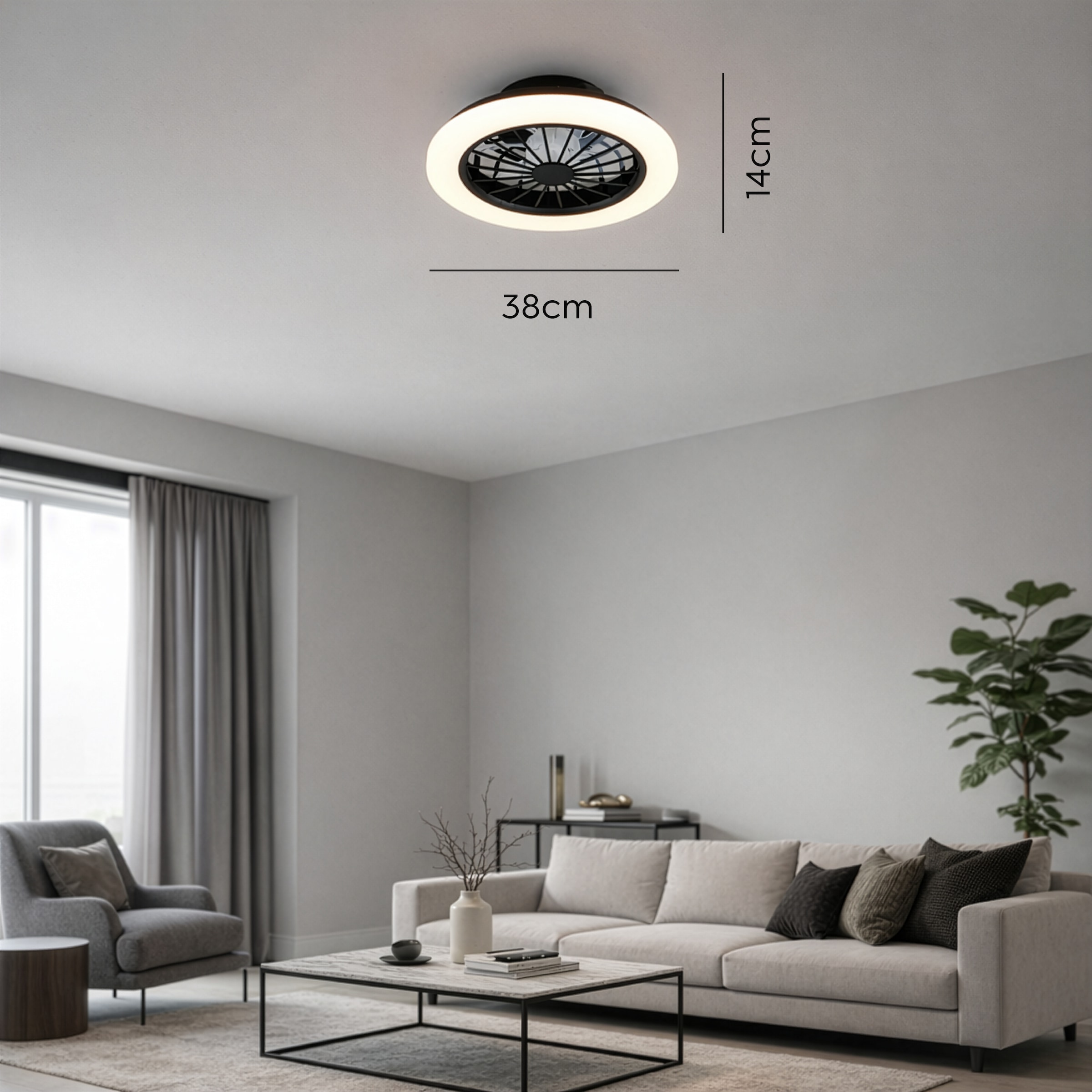 REALITY Leuchten LED Deckenleuchte »ROTSUND, Deckenventilator mit Licht Ø 38cm, inkl Fernbedienung« LED-Board 1 Stk. Farbwechsler | warmweiß - kaltweiß Ventilator mit 5 Stufen, Vor- & Rücklauf, LED mit CCT Timer Nachtlicht