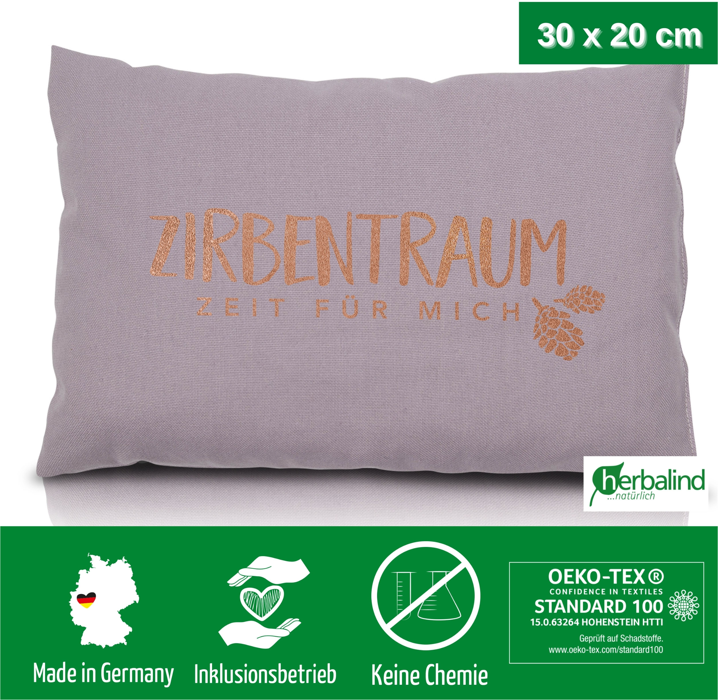 Thumbnail - herbalind Zirbenkissen "Zirbentraum in Anthrazit/Roségold 30x20 mit Reißverschluss - Gefüllt", (1 tlg.), mit hochwertige...
