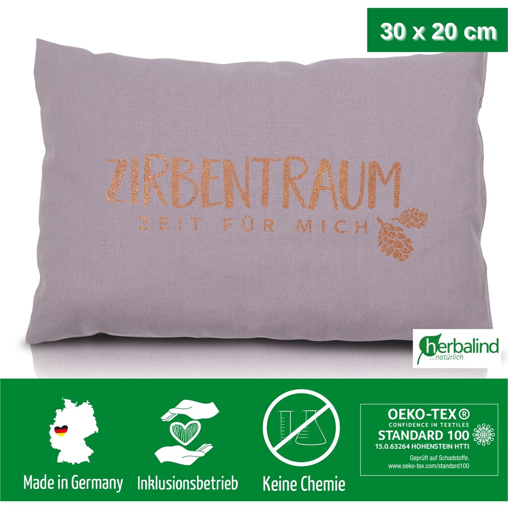 herbalind Zirbenkissen »Zirbentraum in Anthrazit/Roségold 30x20 mit Reißverschluss - Gefüllt«, (1 tlg.)