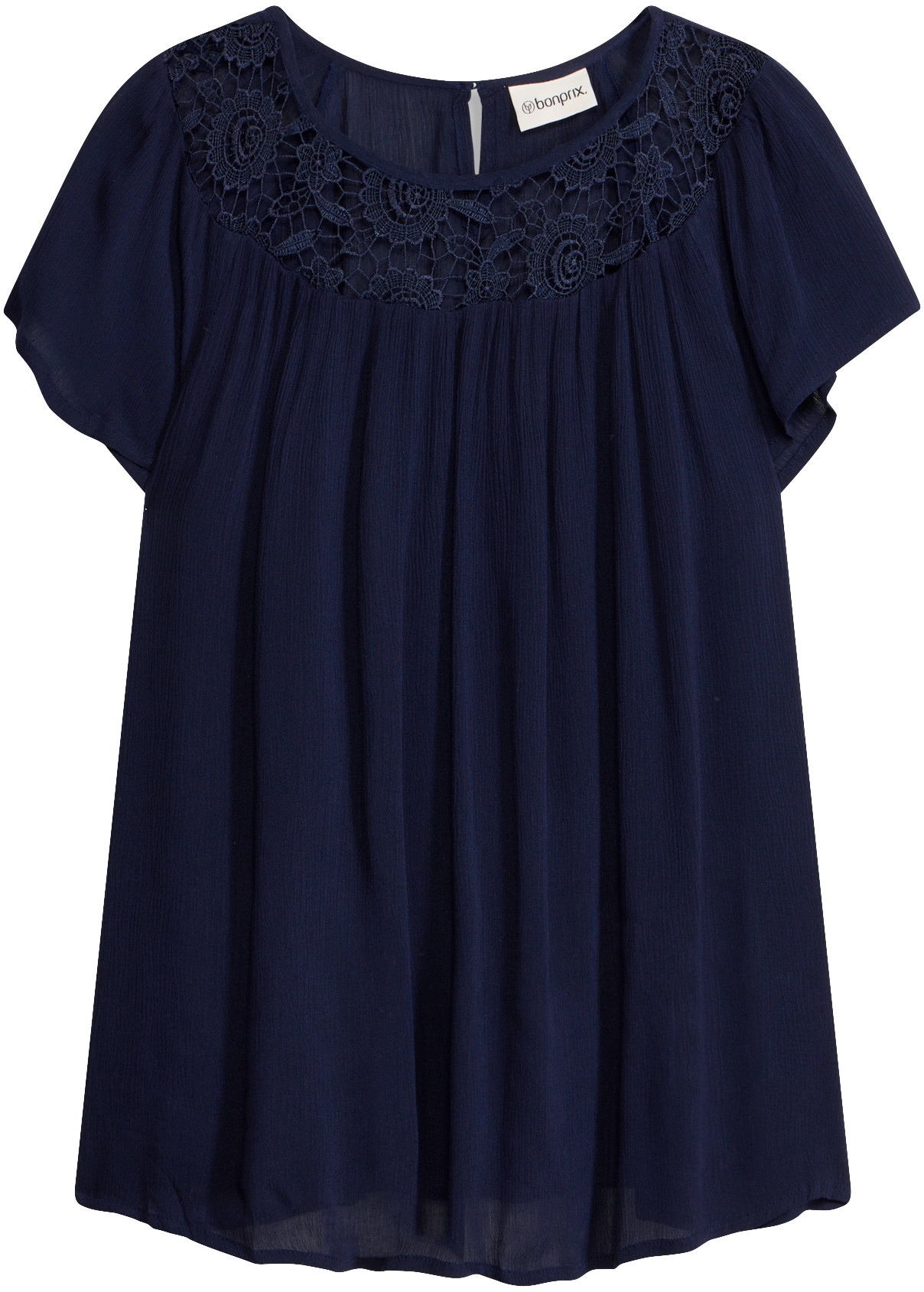 bonprix Kurzarmbluse »Bluse aus reiner Viskose« bequeme Passform, Crêpe aus Viskose, mit tollem Spitzeneinsatz