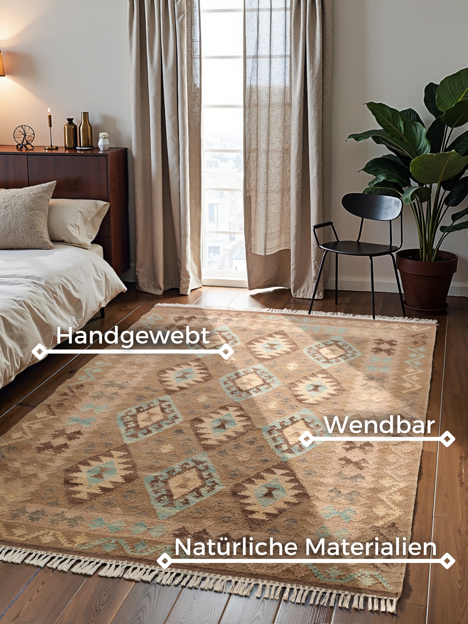 Thumbnail - HANSE Home Teppich "Kelim Dune" rechteckig 3 mm Höhe Wolle, Baumwolle, Natur, Handgewebt, orientalisch, Boho, traditione...