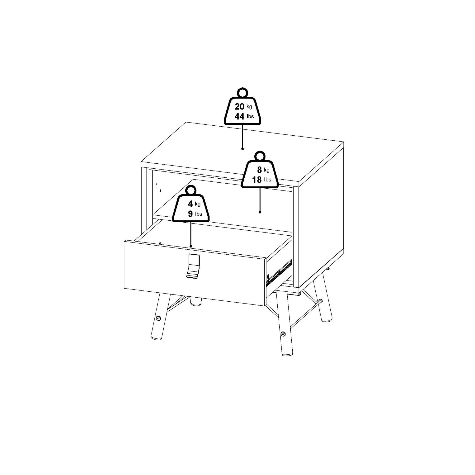 andas Nachttisch »RY«, Breite/Höhe 53/60 cm, 1 offenes Fach, 1 Schublade