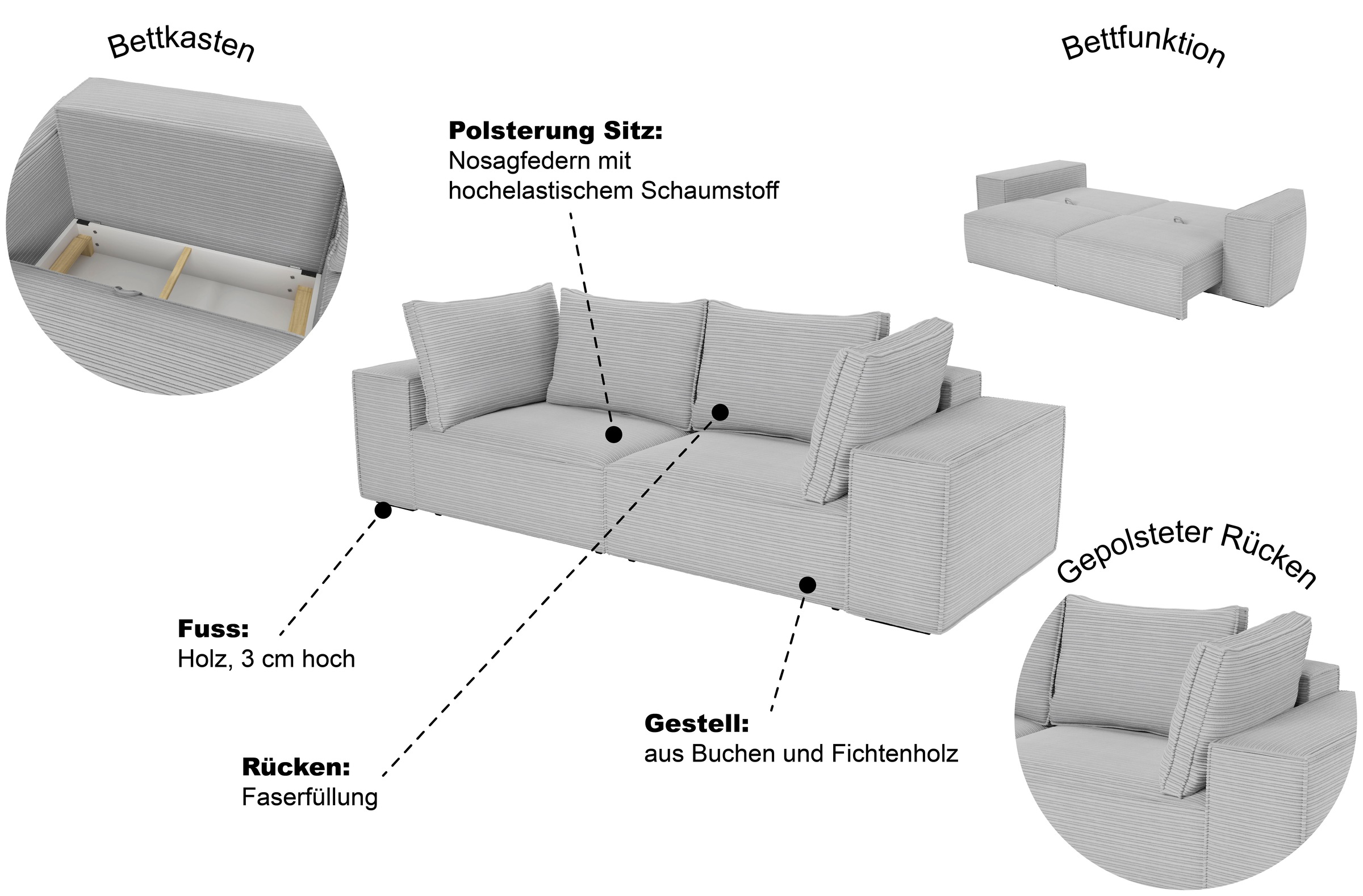 Trends by HG Big-Sofa »CONOR« Schlaffunktion + Bettkasten