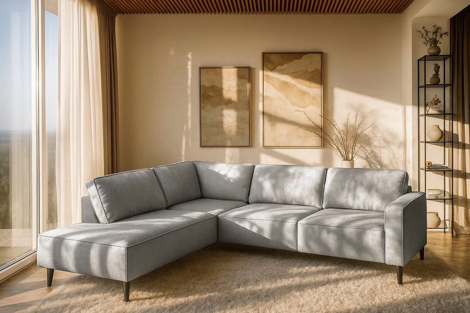 OTTO home Ecksofa "Fumone, Lederoptik oder Soft-Touch Chenille" Breite 260, mit schwarzen Massivholzfüßen