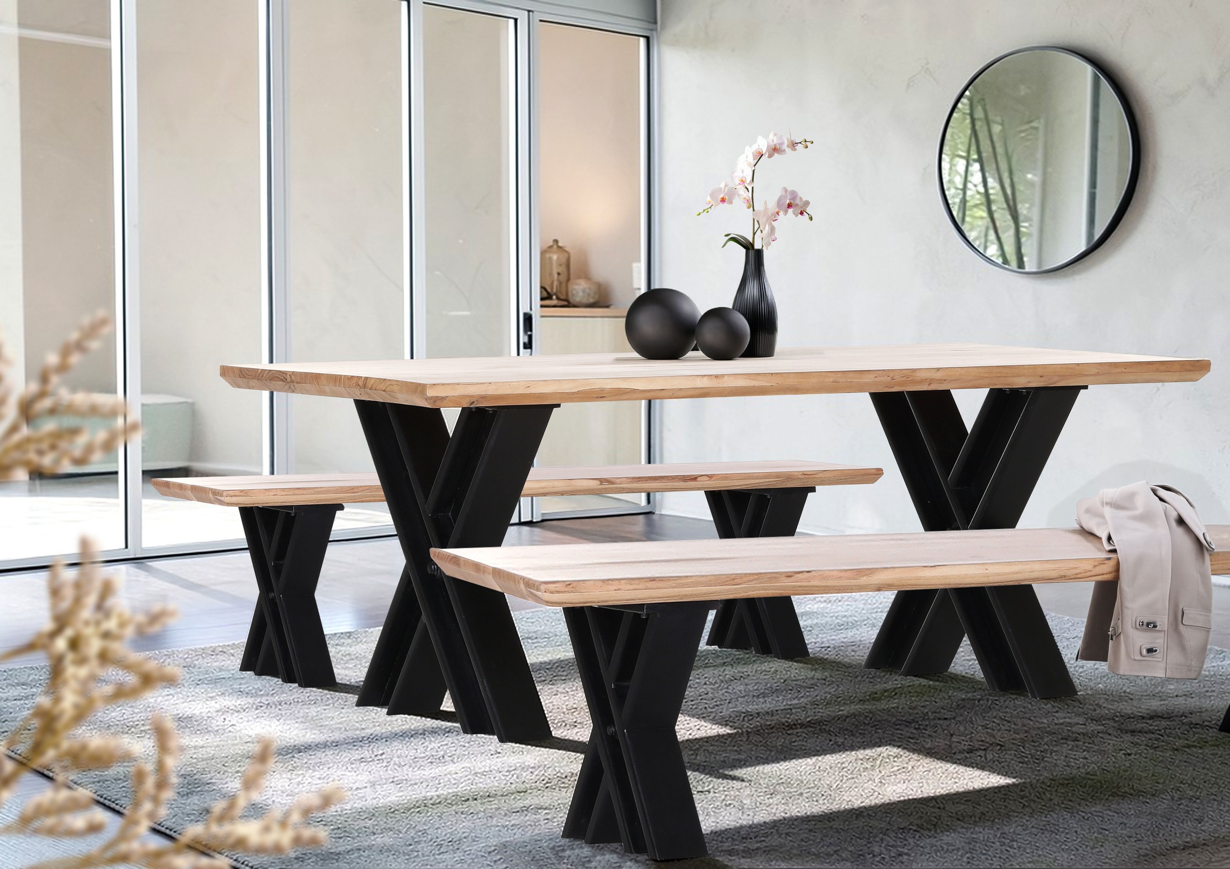 Gutmann Factory Sitzbank »Building, Bank für Küche, Esszimmer oder Wohnbereich« Tischbank aus Akazie, massiv natur, im industrial Design