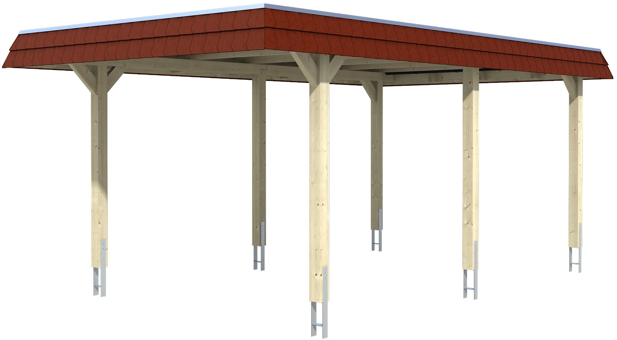 Skanholz Einzelcarport "Wendland", Leimholz-Fichte, 291 cm, Nussbaum, mit Aluminiumdach, rote Blende