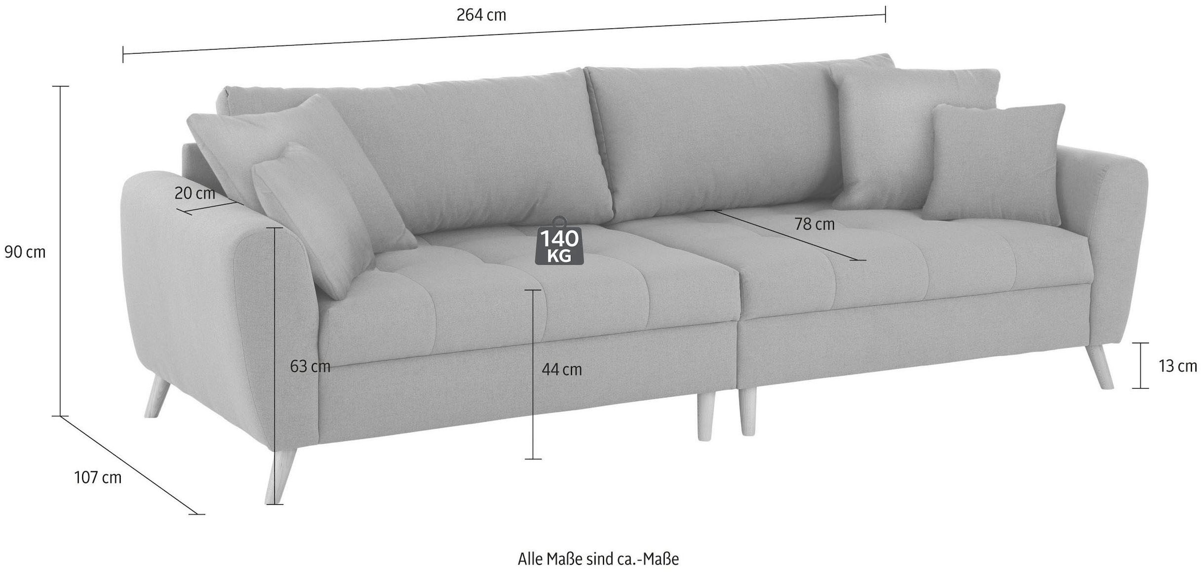 Home affaire Big-Sofa »Penelope Luxus«, mit besonders hochwertiger Polsterung für bis zu 140 kg pro Sitzfläche