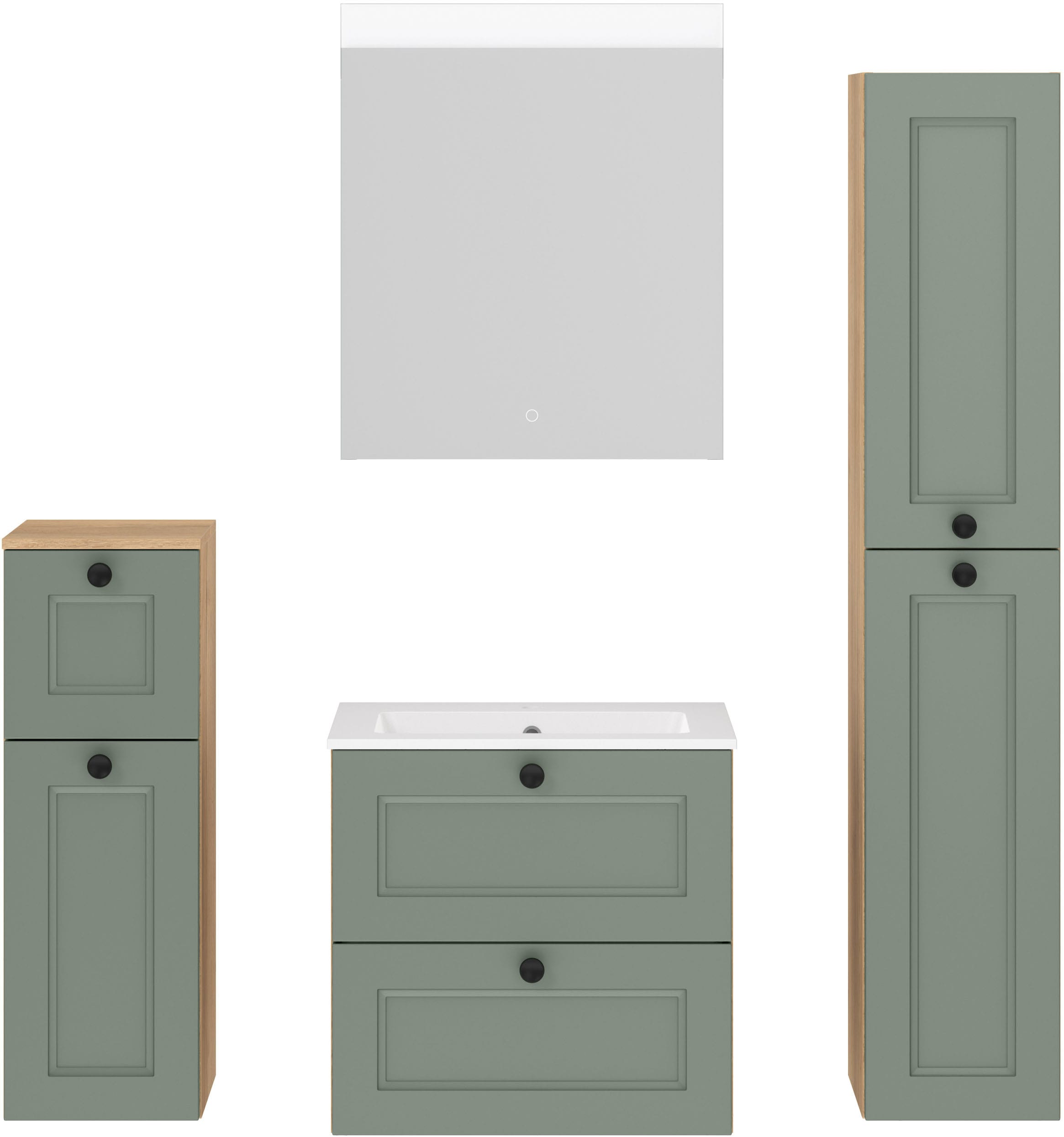 nobilia® Badmöbel-Set »Cascada« Set, mit Waschbecken, inkl. beleuchtetem Spiegel mit Touch-Sensor, 4 Stk. tlg.