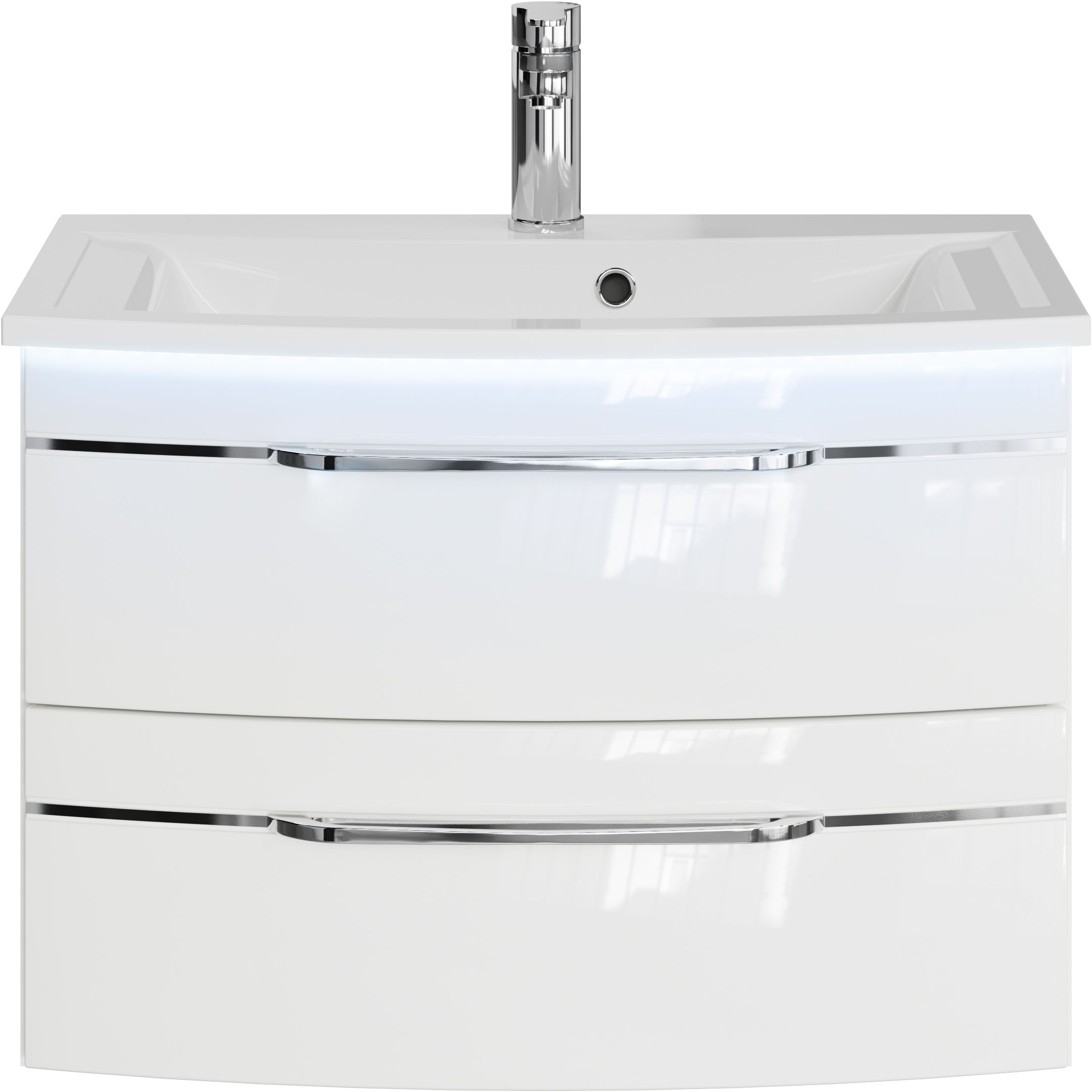 Saphir Waschtisch »Serie 7045 Mineralmarmor-Waschtisch und Unterschrank, 71,5 cm breit«, Waschplatz mit 2 Schubladen, Badmöbel Set mit Waschtisch