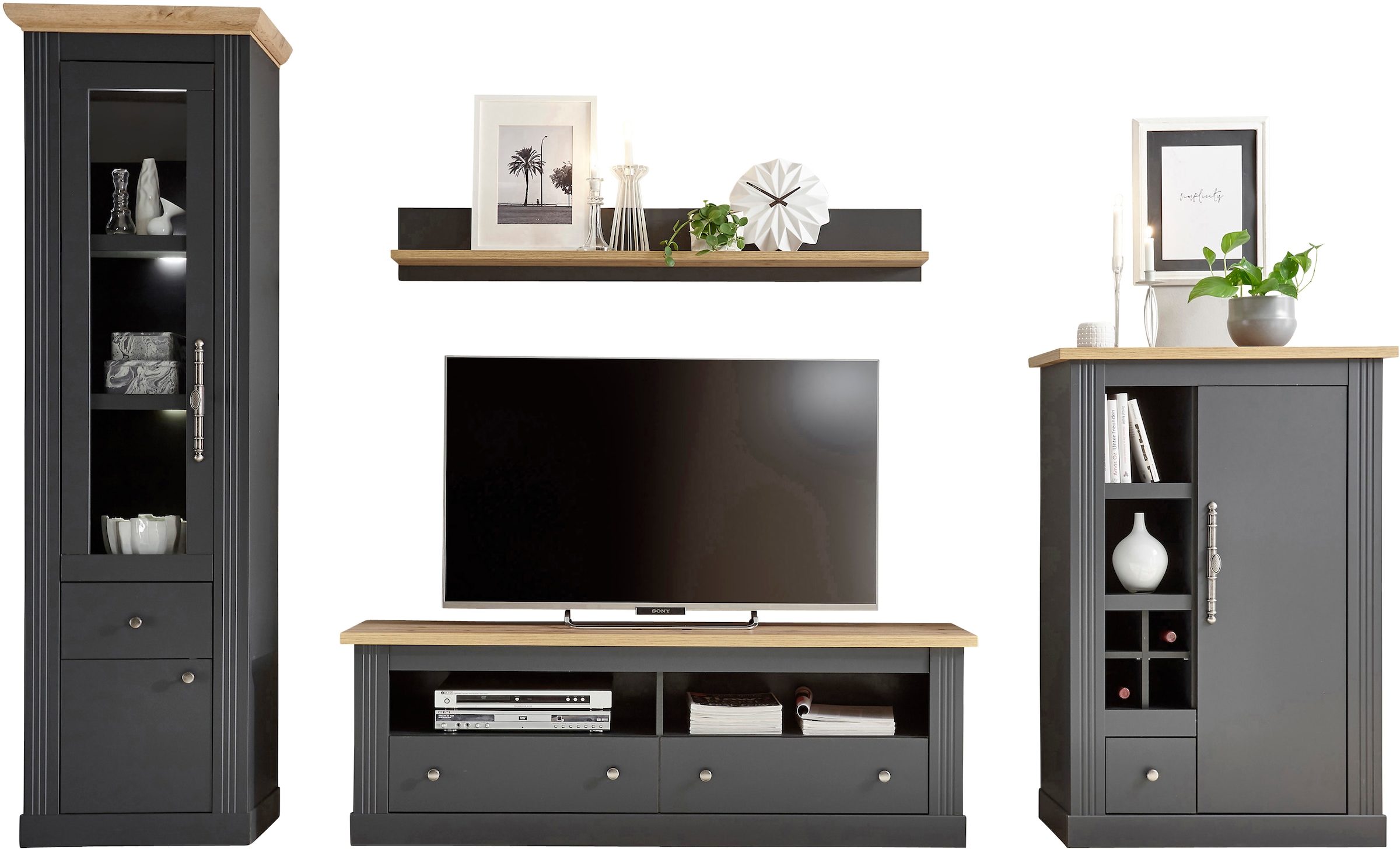 OTTO home Wohnwand "Westminster, Anbauwand im Landhausstil, Komplettset, Wohnzimmer-Set" Set, 4 Stk. tlg.