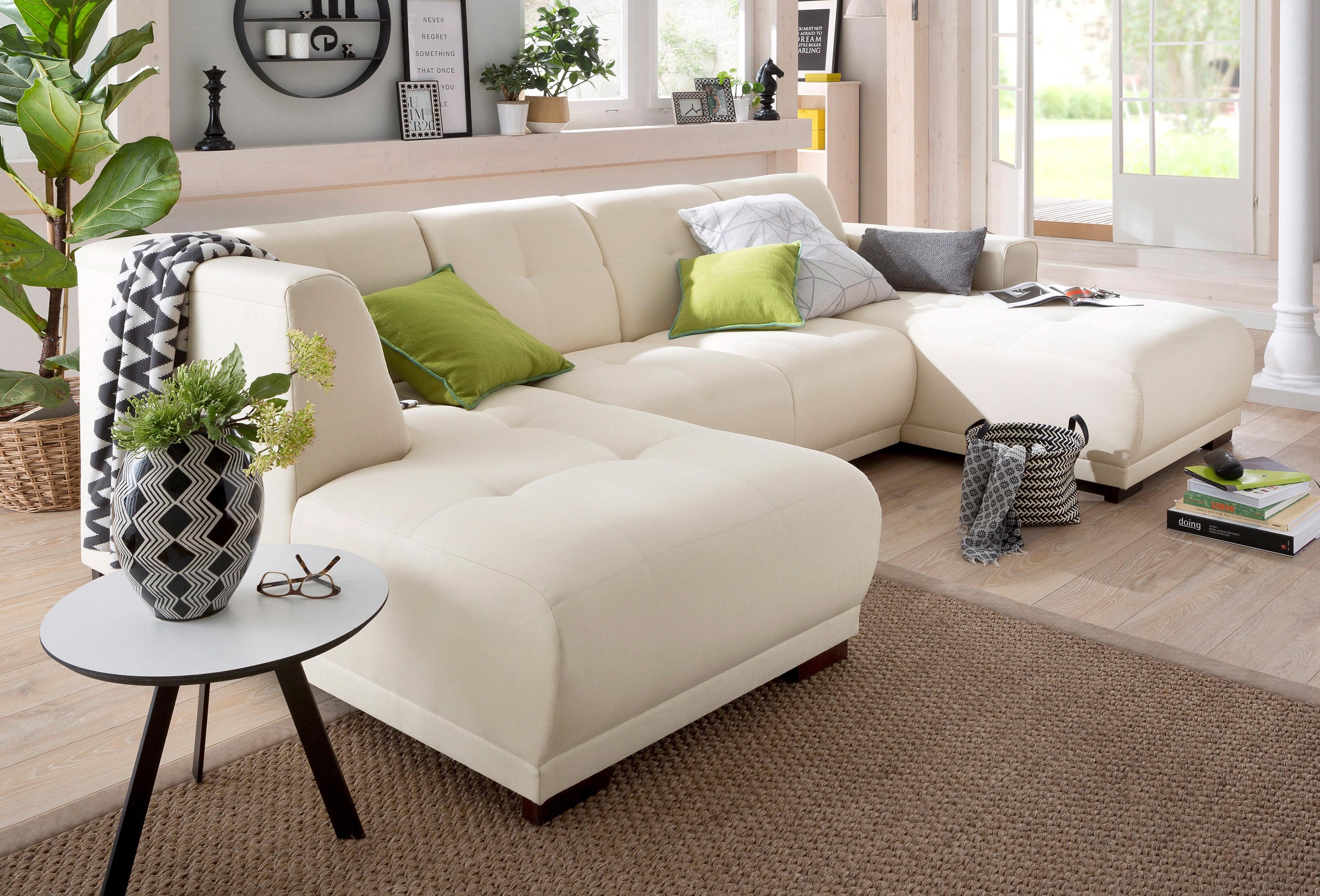 Home affaire Wohnlandschaft »Langeland U-Form«, incl. 2 Zierkissen, Recamiere wahlweise links oder rechts