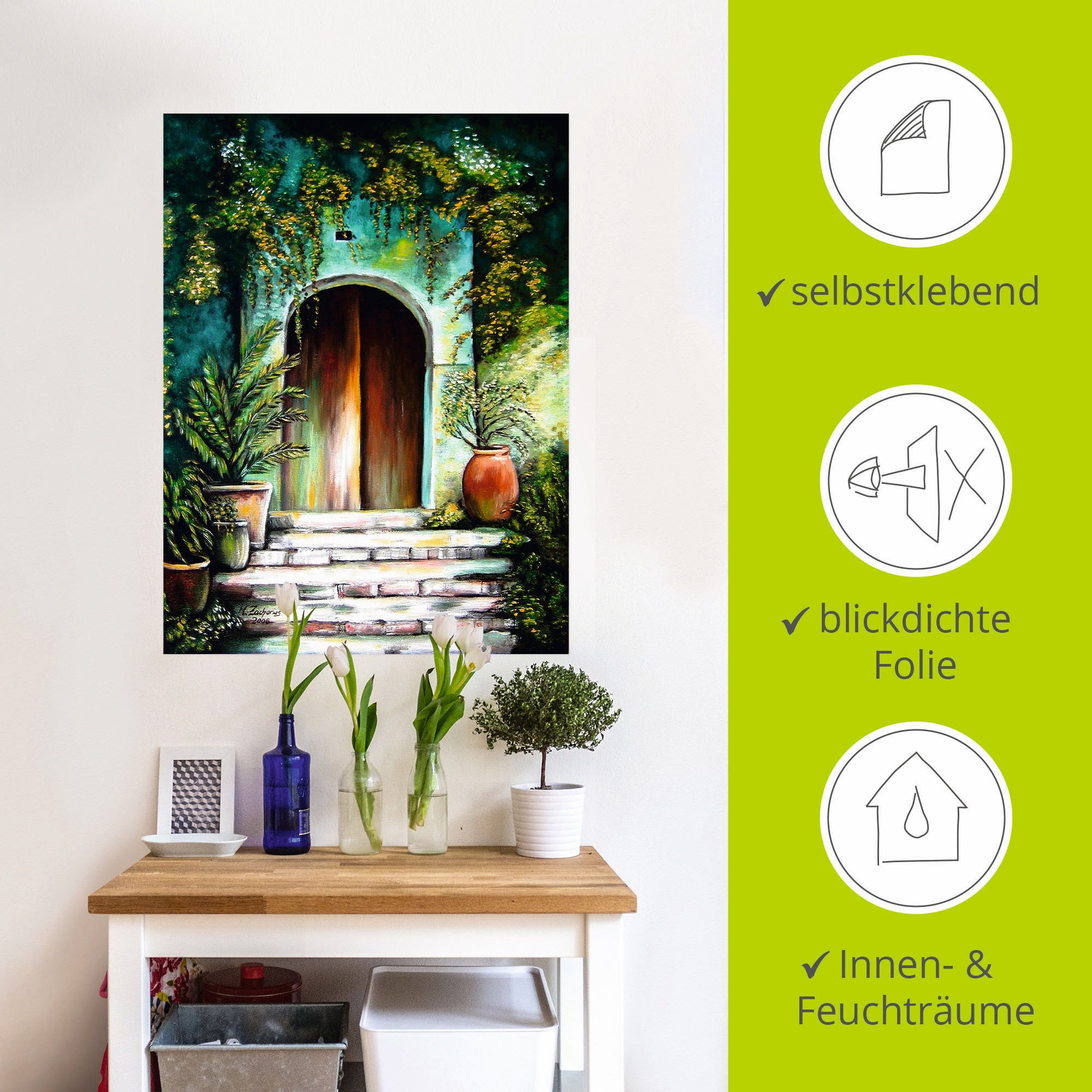 Artland Wandbild »Mediterranes Gartenparadies«, Fenster & Türen, (1 St.), als Alubild, Outdoorbild, Leinwandbild, Poster, Wandaufkleber