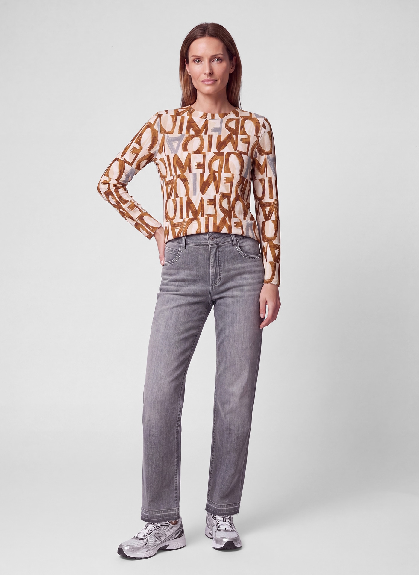 Rabe Langarmshirt mit Allover-Print und Stehkragen
