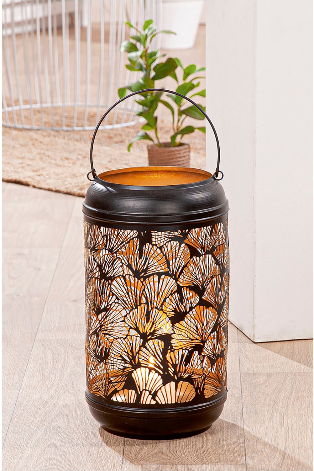 GILDE Windlicht "Windlicht Ginkgo, schwarz H.36 cm", (1 St.) günstig online kaufen