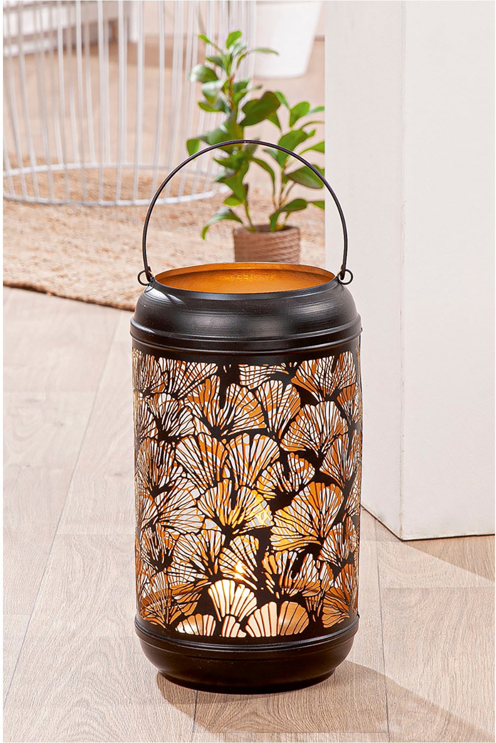 GILDE Windlicht "Windlicht Ginkgo, schwarz H.36 cm" günstig online kaufen