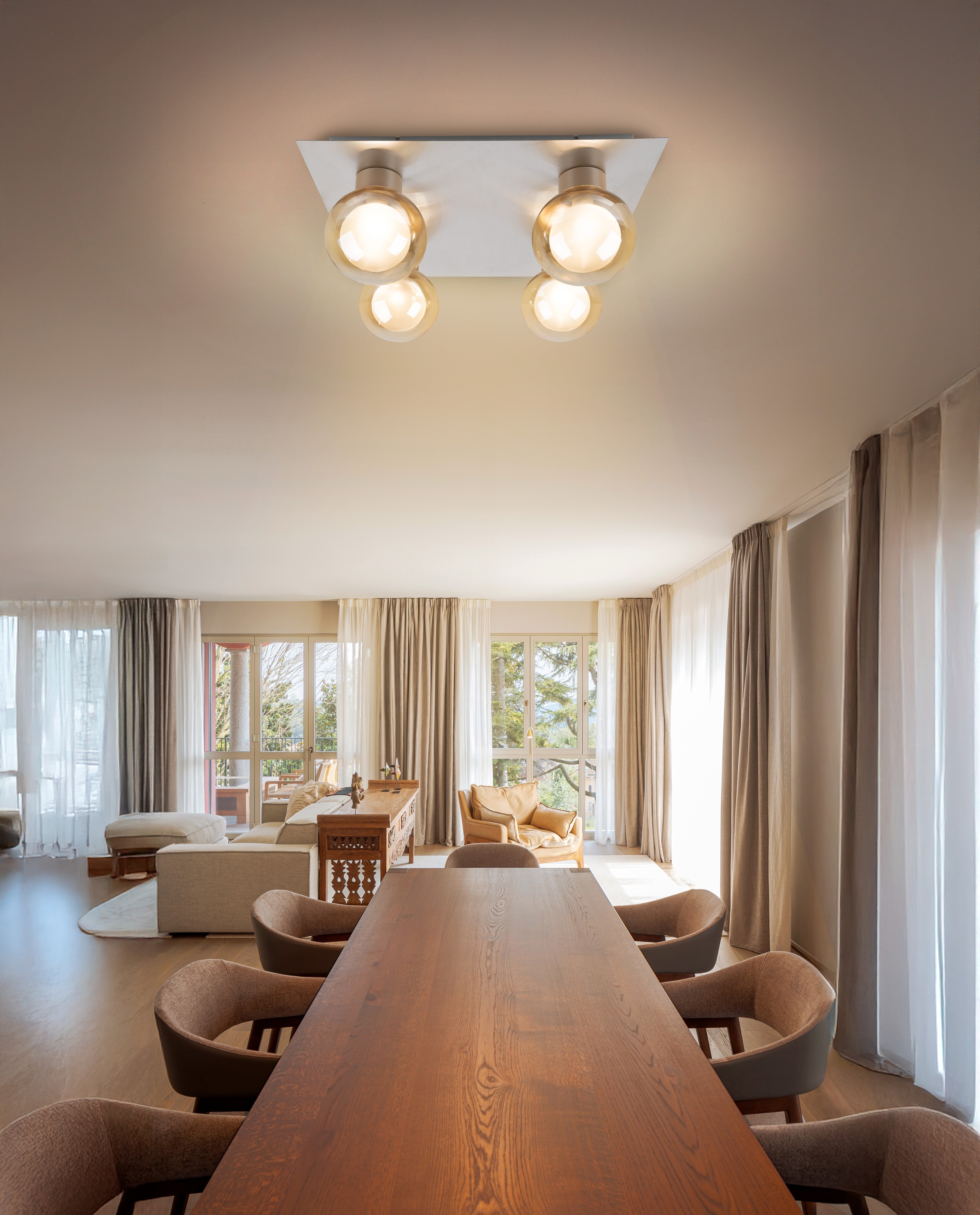 näve Deckenleuchte »Donika« G9 1 Stk. Glasschirme in amber, exkl. G9, Baldachin stahl-blank