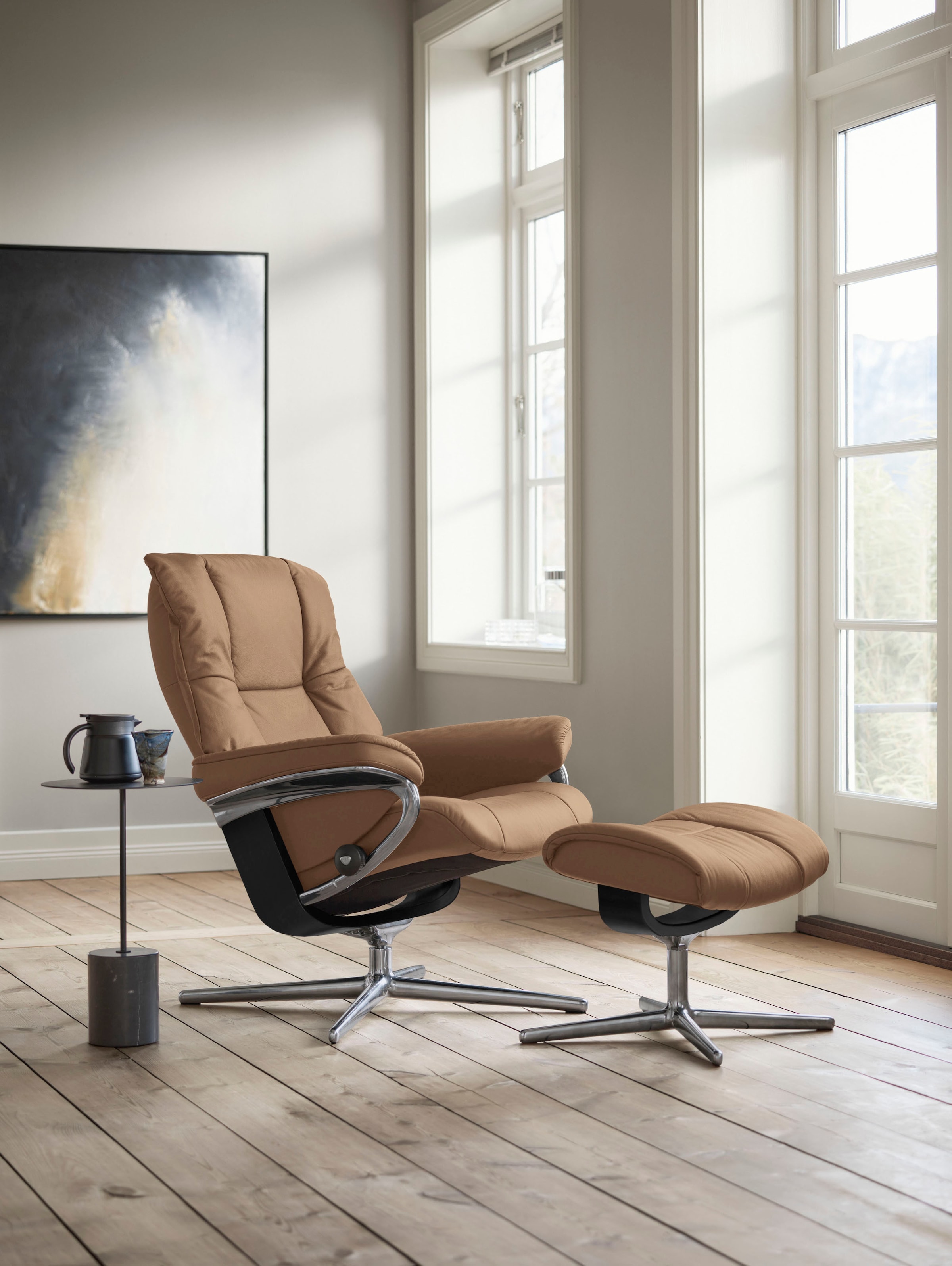 Stressless® Relaxsessel »Mayfair«, (Set, Relaxsessel mit Hocker), mit Hocker, mit Cross Base, Größe S, M & L, Holzakzent Schwarz
