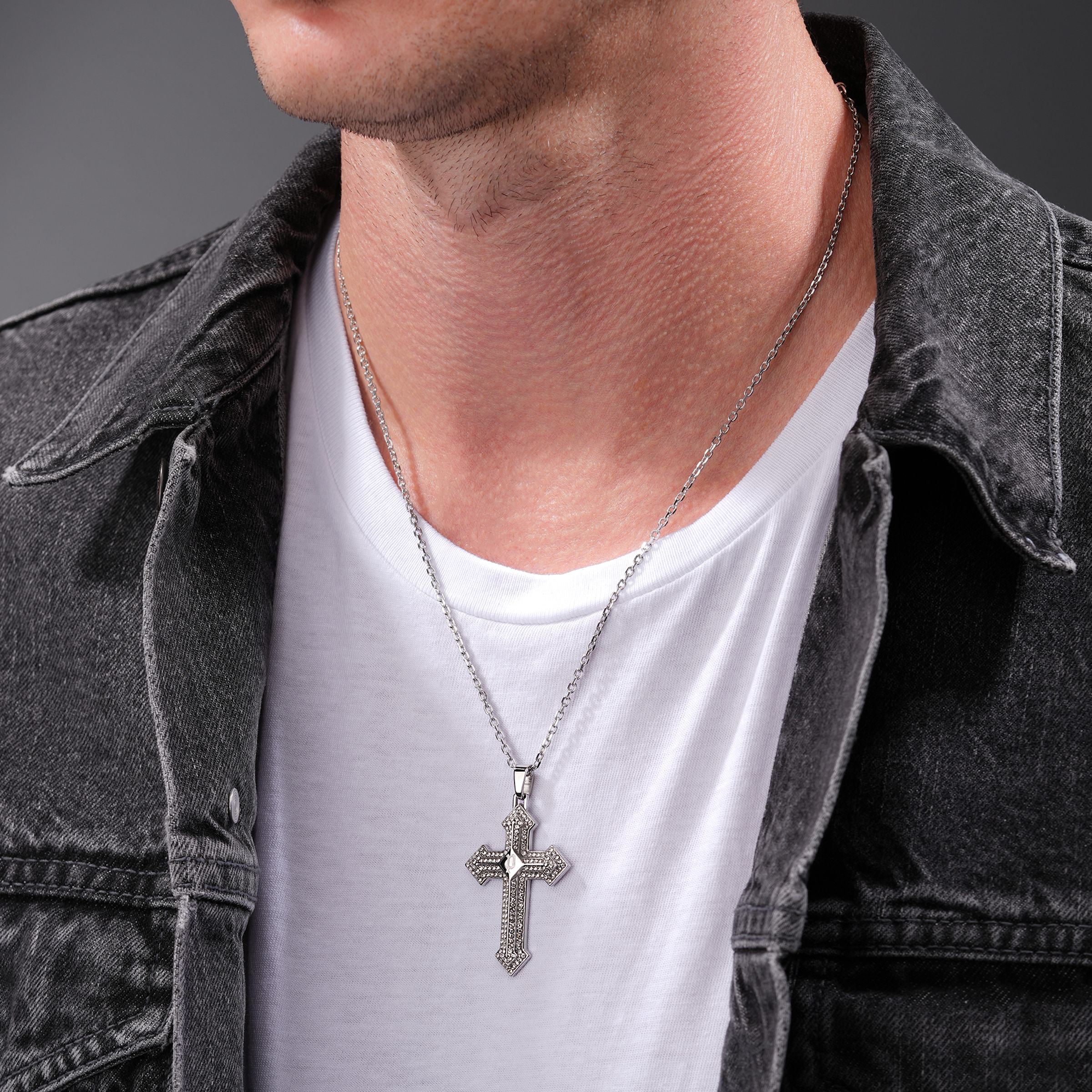Police Kette mit Anhänger »Stoneset Kreuz« mit Kristallstein (synth.)