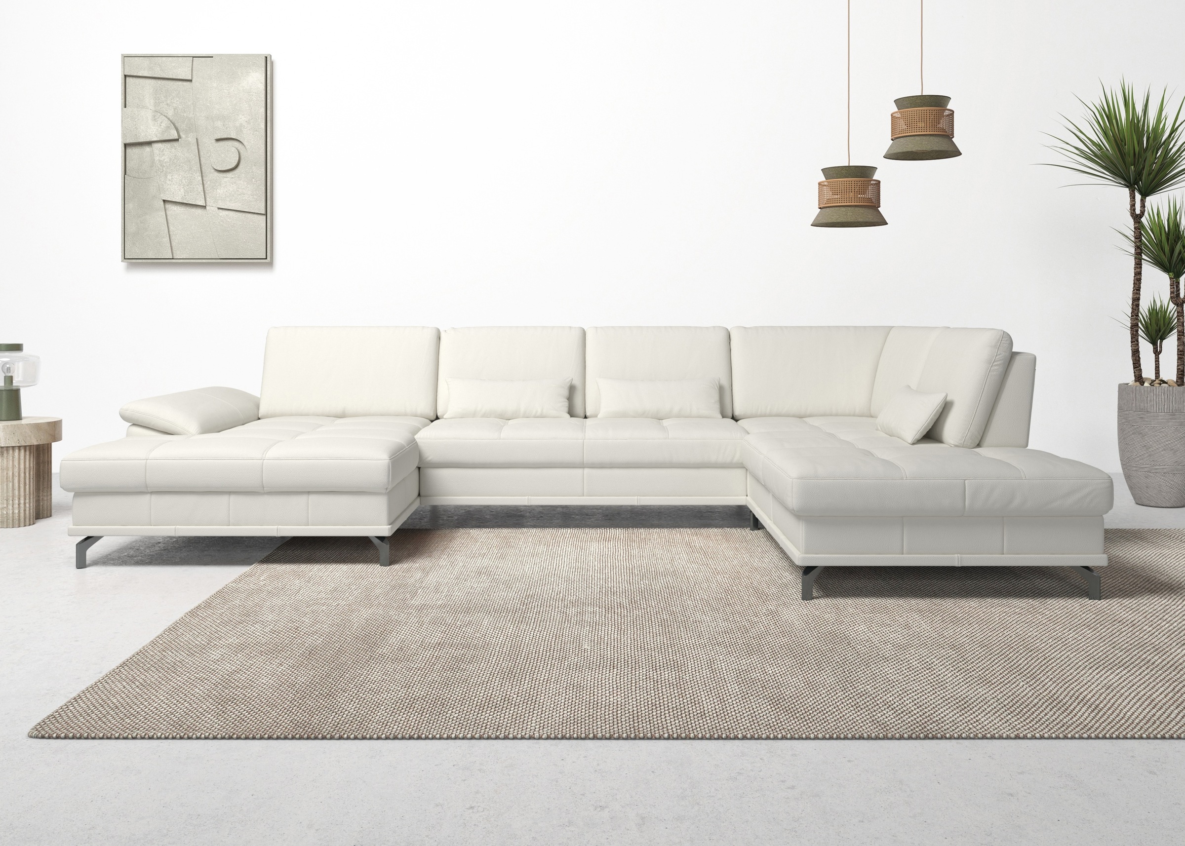 Places of Style Wohnlandschaft »Costello U-Form, mit Sitztiefenverstellung, Armteilverstellung und«, 3 Nierenkissen, optional Bettfunktion und Bettkasten