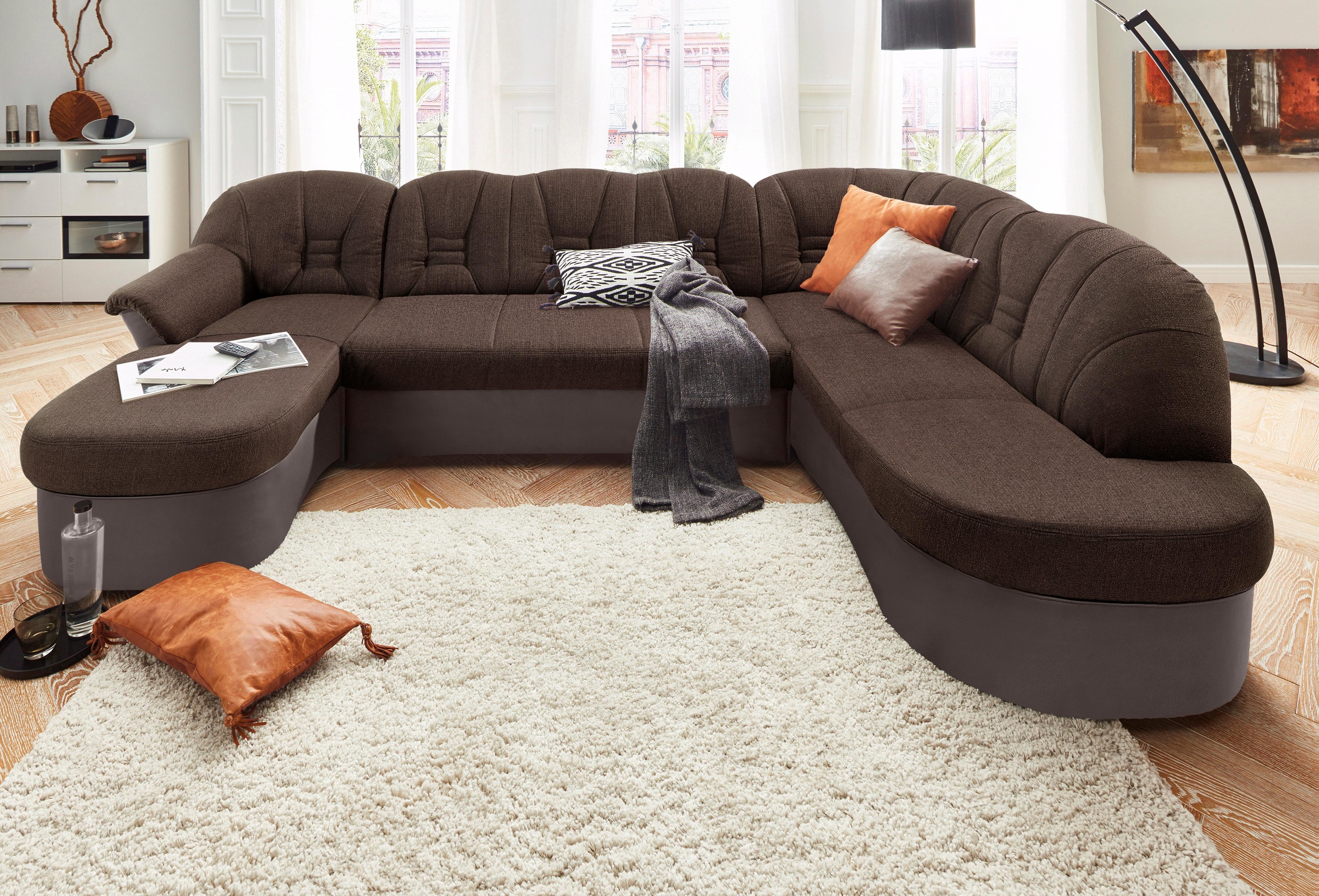 DOMO Collection Elva U-Shaped Sofa Brown 2