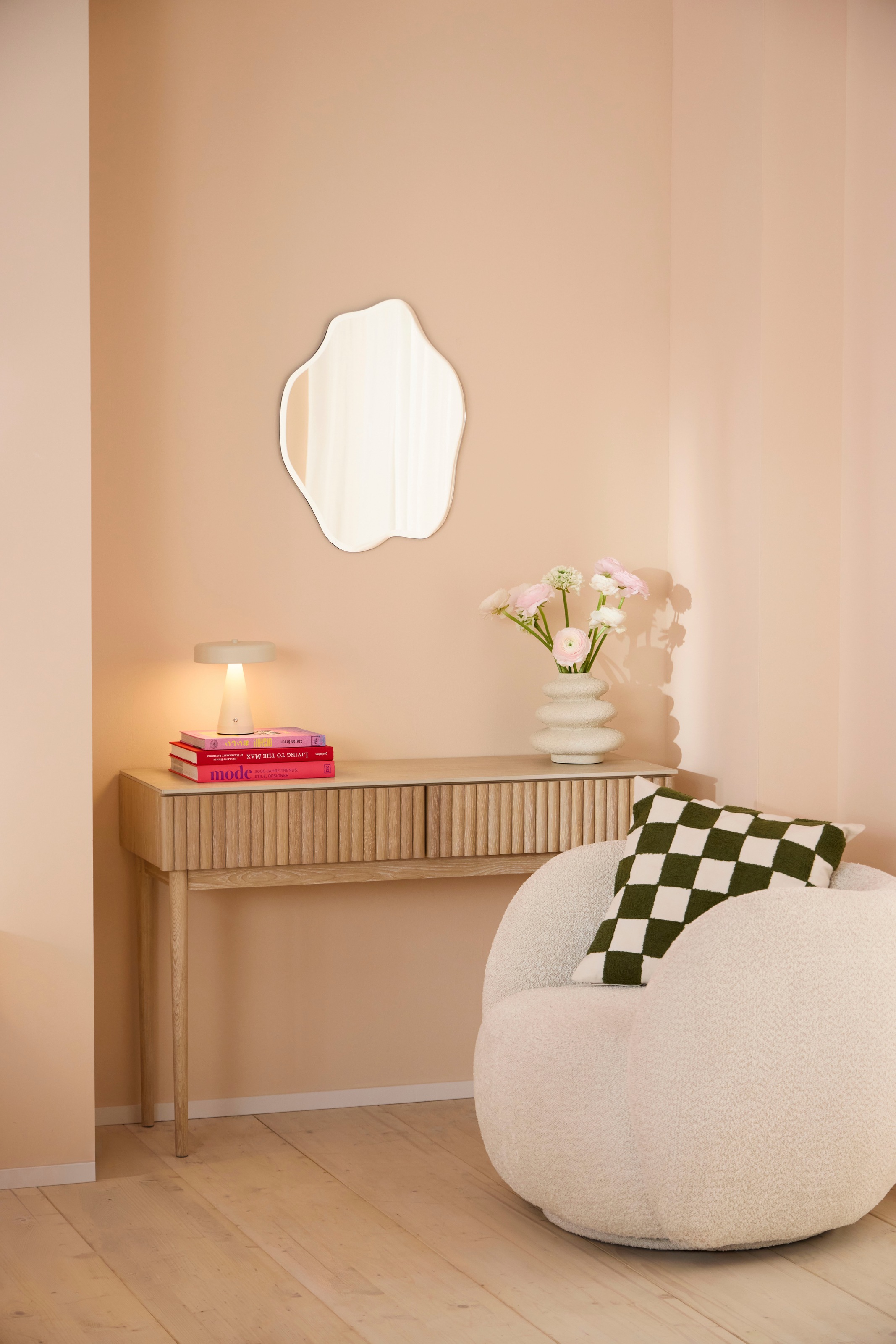 homsy by Ana Johnson Schminktisch »Solva« Esche-/Eukalyptusholz, geriffelte Front, Keramikplatte, Breite 118 cm