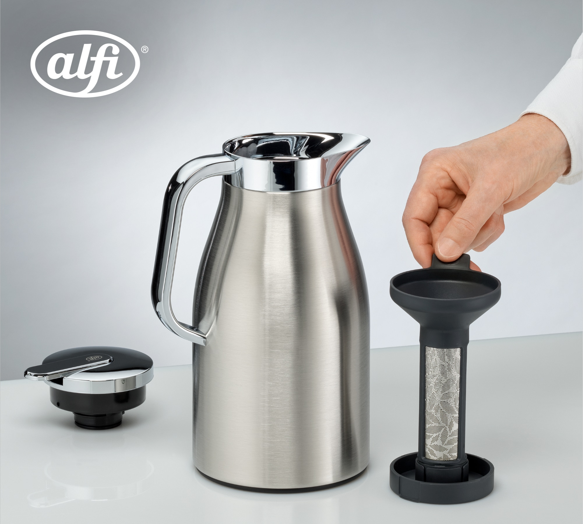 Alfi Teesieb »AROMA TEA Teefilter graphite« mit abnehmbarem Boden und Abtropfschale