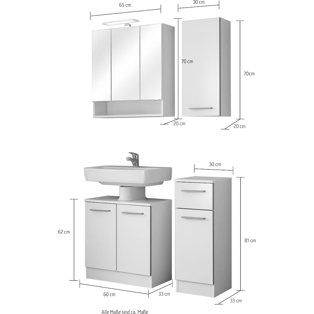 Saphir Badmöbel-Set »Quickset 953 4-teilig, Waschbeckenunterschrank und LED-Spiegelschrank«, (Set, 4 St.)