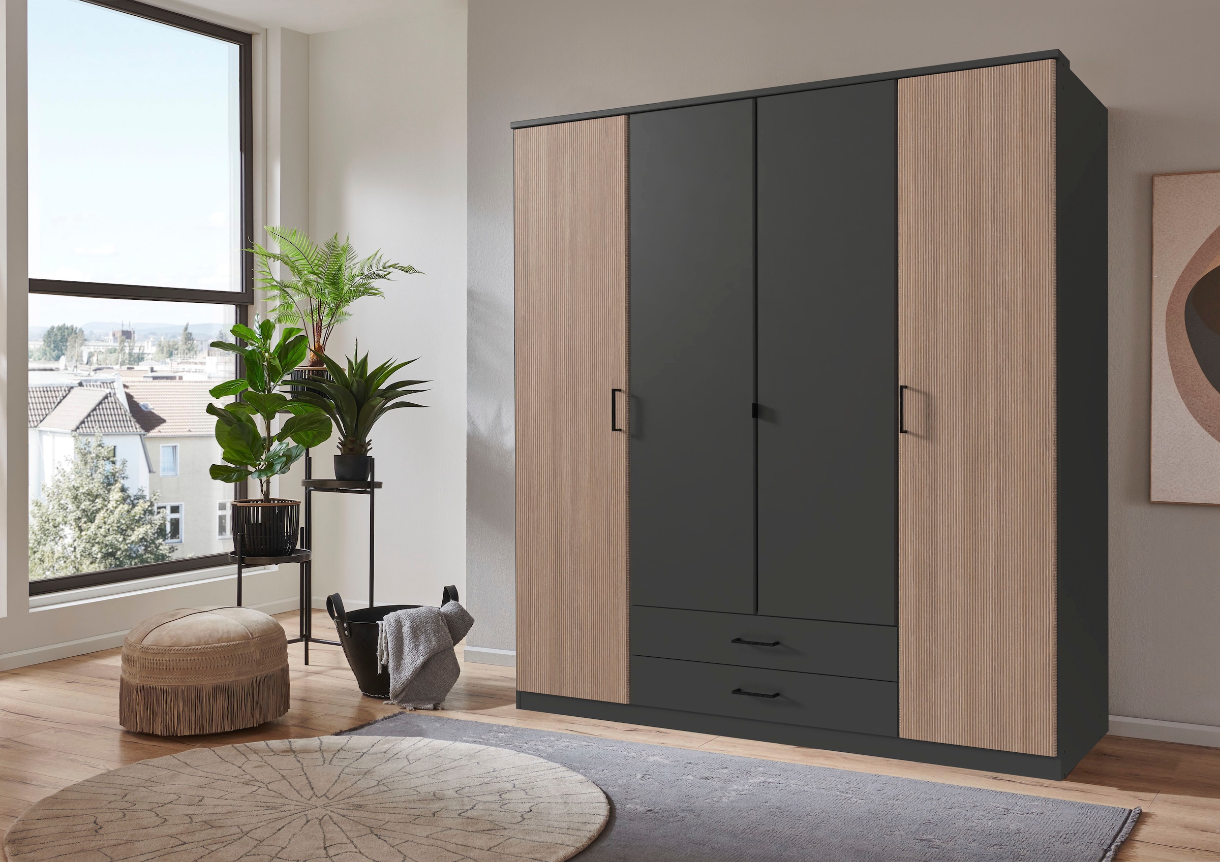 Wimex Kleiderschrank »Fulda, 135 oder 180/58/199cm, 2 Schubladen, Made in Germany«, (mit Kranzleiste), besonderer Look durch Multiplex Optik, mit oder ohne Glasauflage