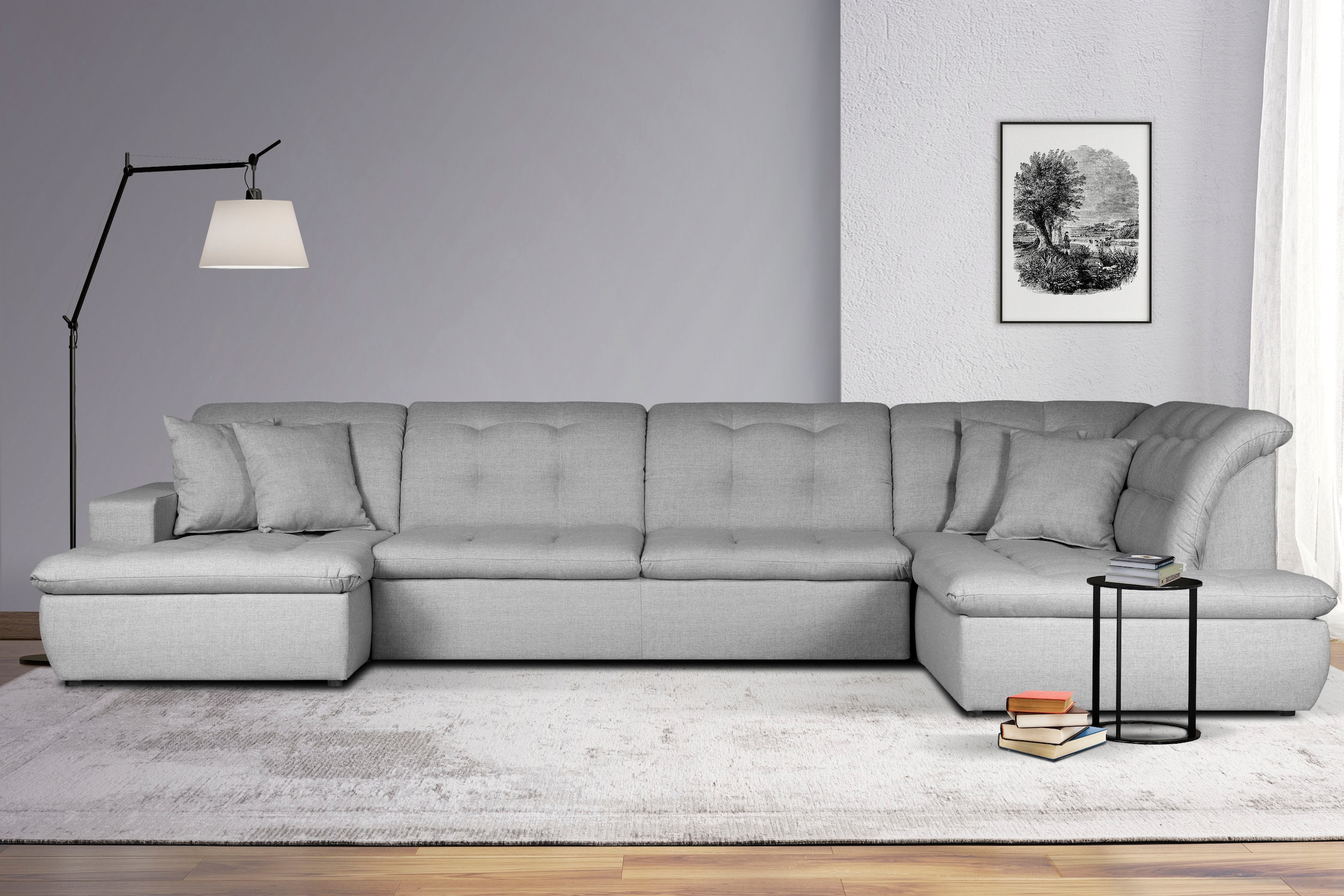 Home affaire Wohnlandschaft "BRISBANE NEU U-Form" mit feiner Steppung, Matten-Optik, incl. Zierkissen