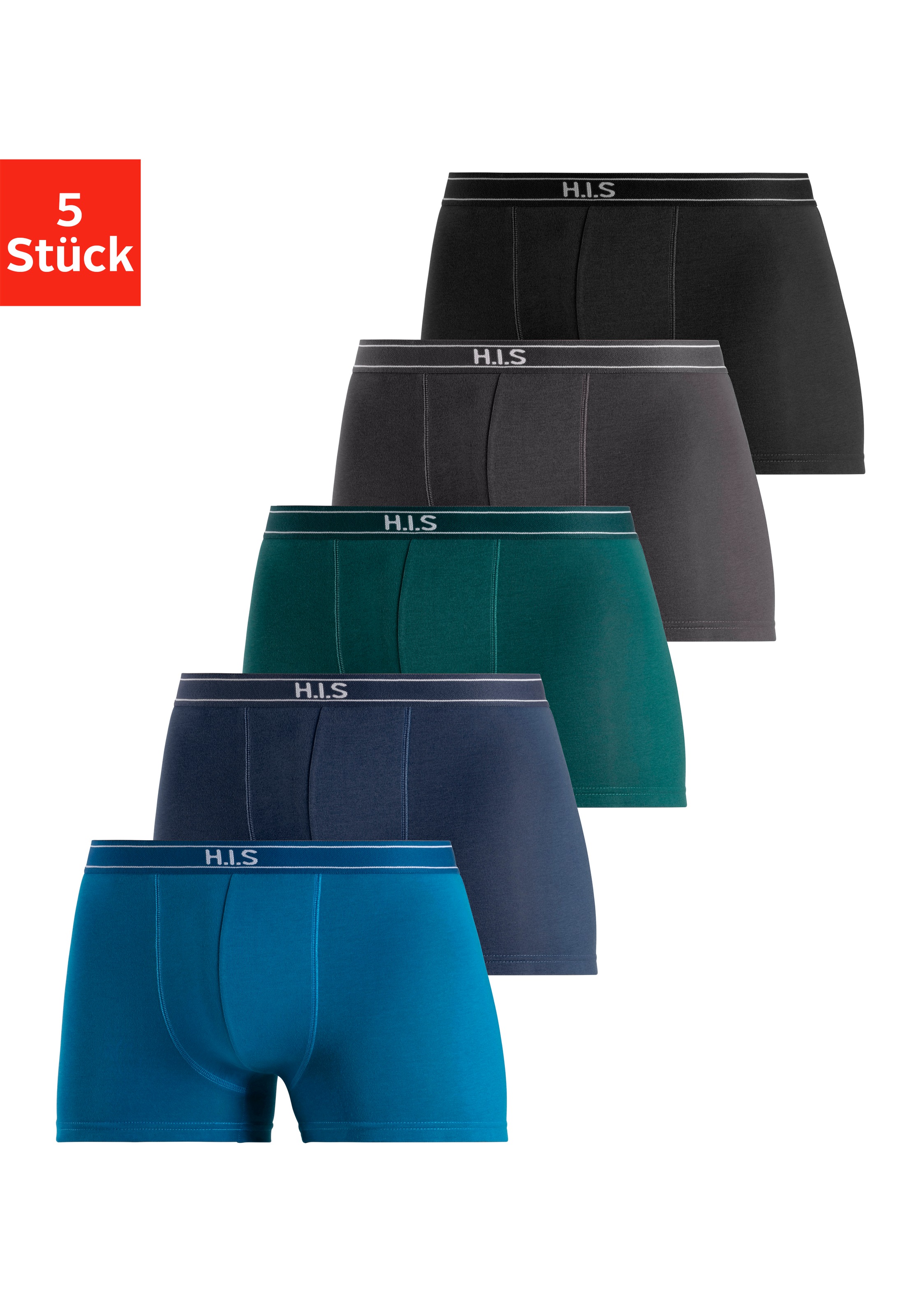H.I.S Boxer "Boxershorts für Herren" Packung, 5 Stk. mit Steifen und Logo i günstig online kaufen