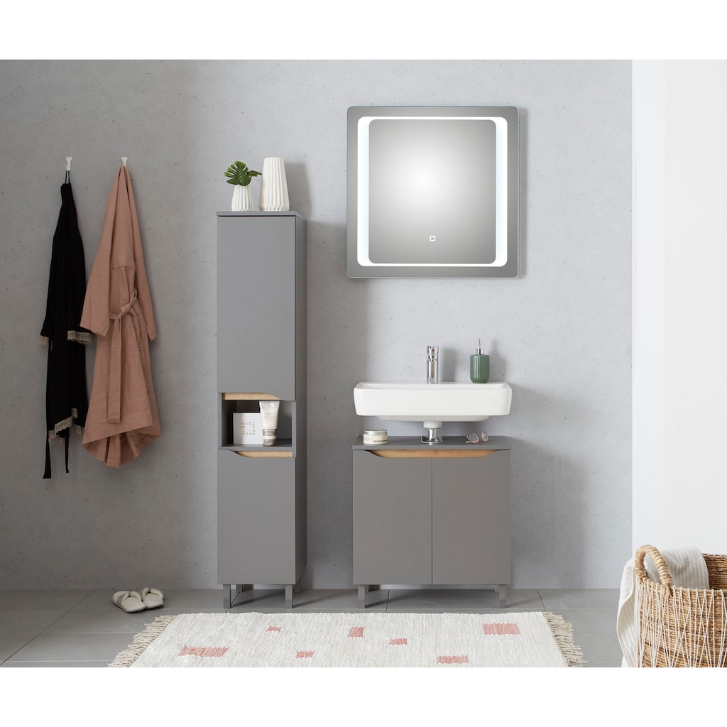 Saphir Badmöbel-Set »Quickset 3-teilig, Waschbeckenunterschrank mit LED-Spiegel«, (3 St.)