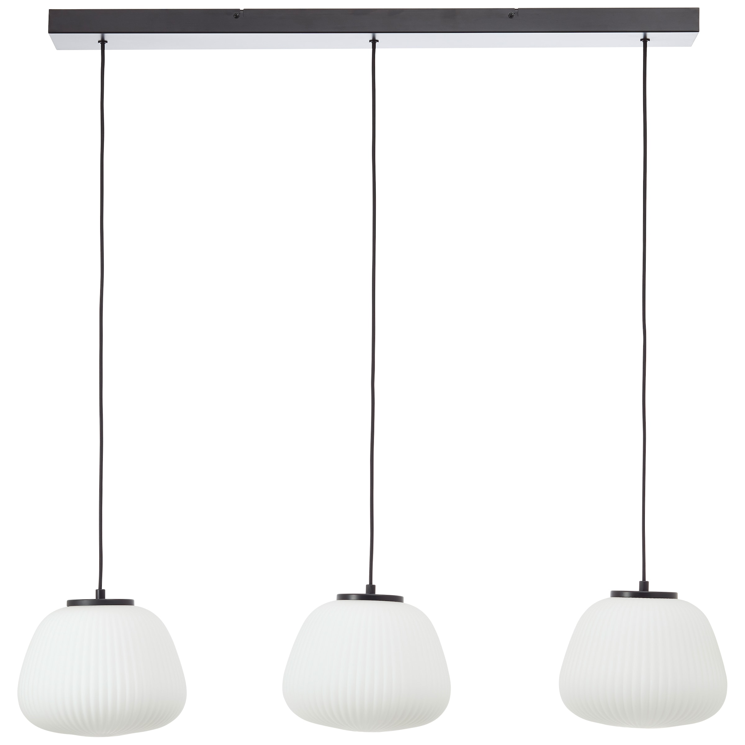 BRILLIANT Pendelleuchte "Kaizen", 3, 1 Stk., weiß, Esszimmer, Leuchten, 176 x 105 x 25 cm, 3 x E27, kürzbar, Riffelglas, weiß/schwarz