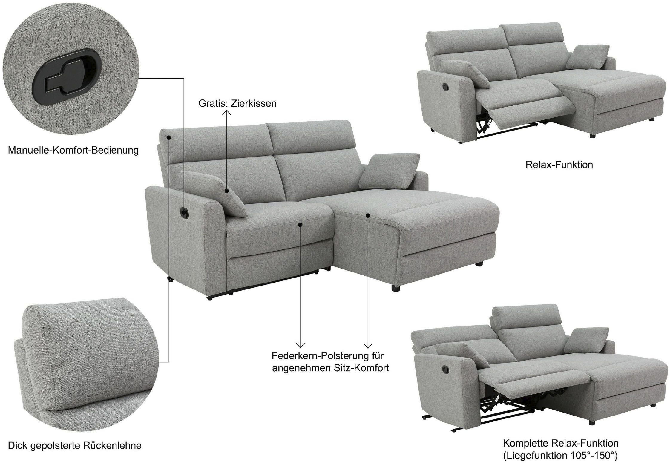 Thumbnail - OTTO home Ecksofa "JENNA L-Form, 209cm - OTTO. Verlässliche Qualität." Liegefunktion 105-150, Federkern, Cord