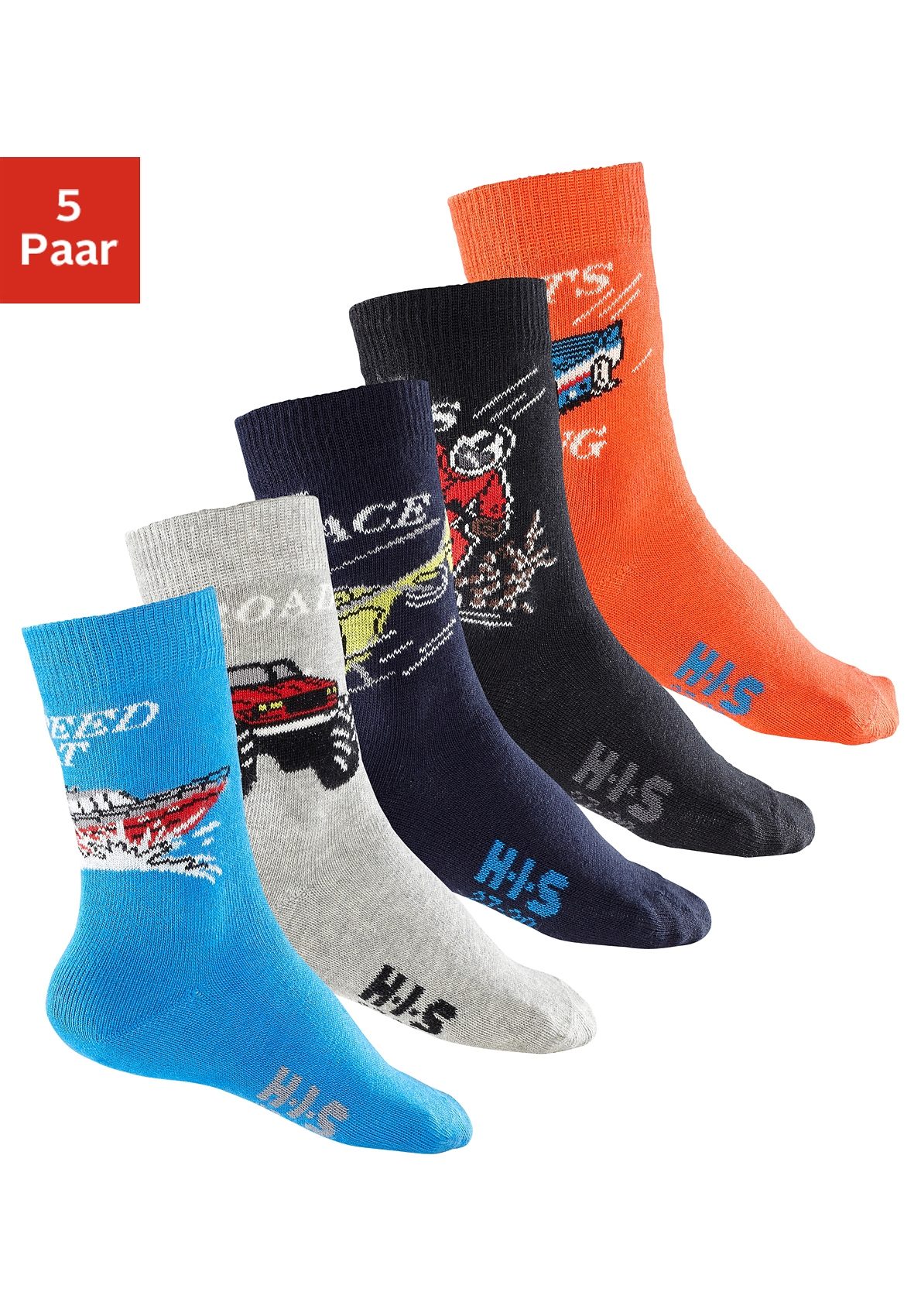 H.I.S Socken "für Kinder und Jugendliche Motivsocken" Packung, 5 Paar tlg. mit Automotiven