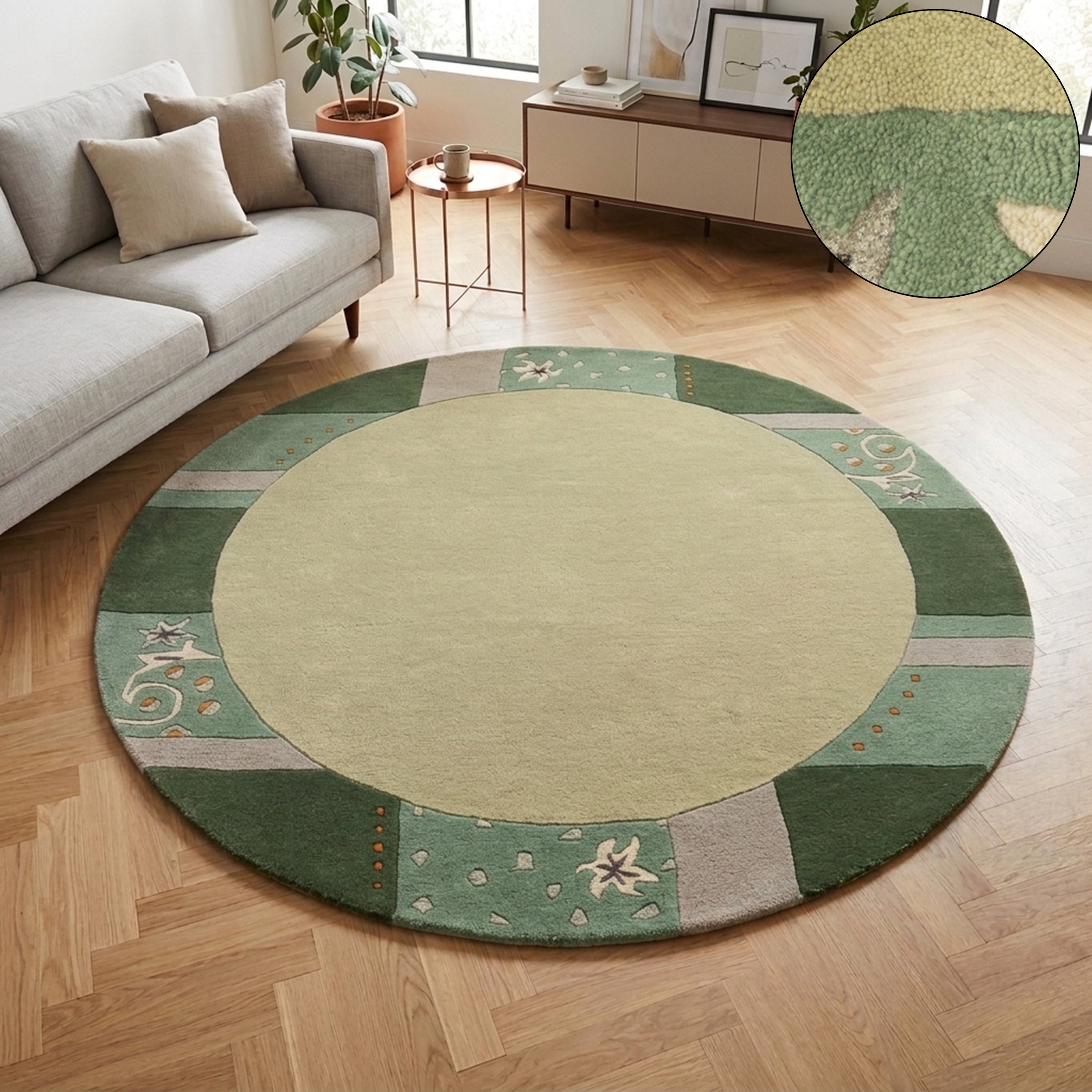 THEKO 1100000002199 "Royal Ganges" rund 13 mm Höhe 95% Wolle, mit Bordüre, ideal im Wohnzimmer & Schlafzimmer