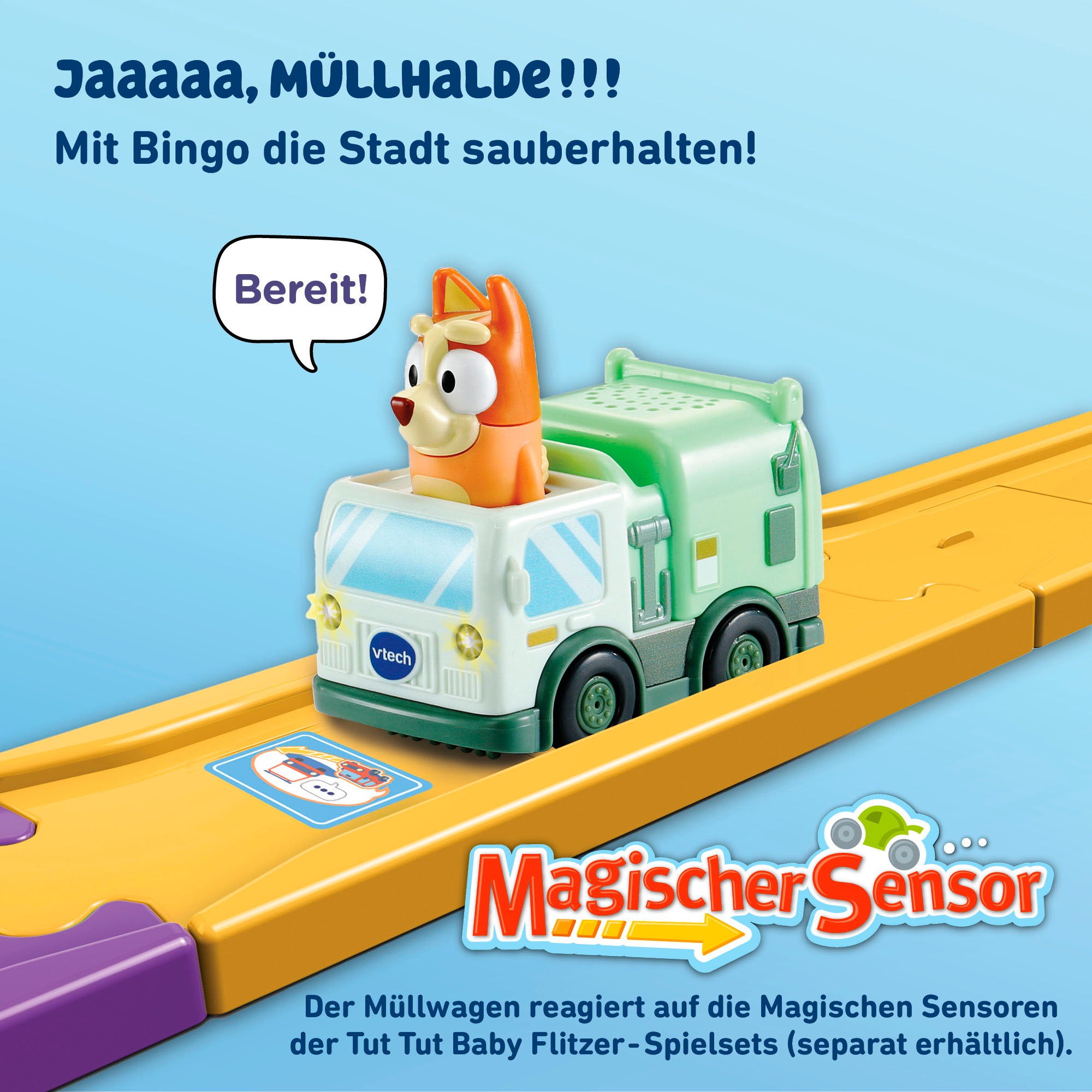 Vtech® Spielzeug-Müllwagen »Tut Tut Baby Flitzer - Bingos Müllwagen« mit Licht und Sound