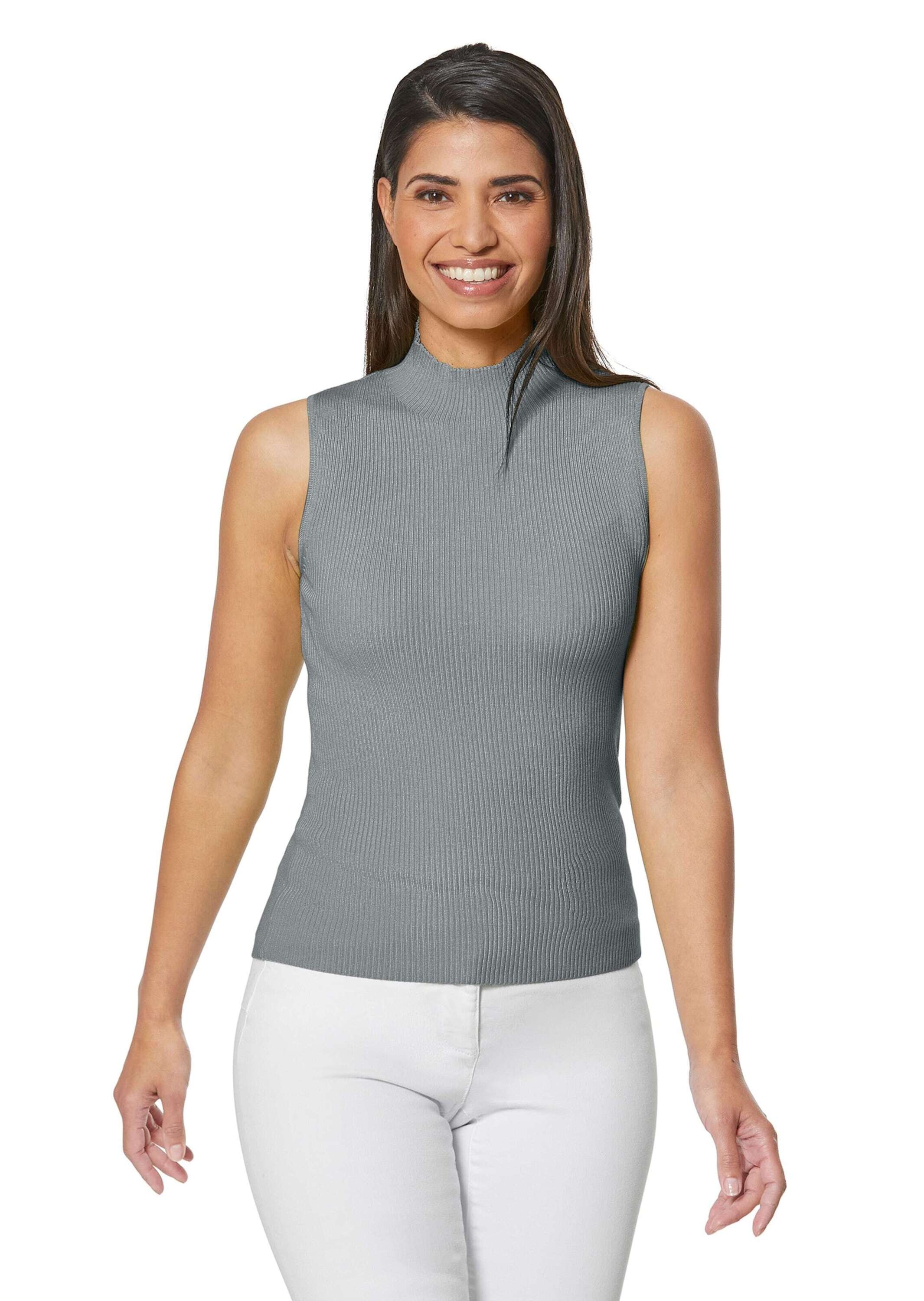 MADELEINE Longpullover "Pullover Ärmelloser Rippstrickpullover mit Stehkrag günstig online kaufen