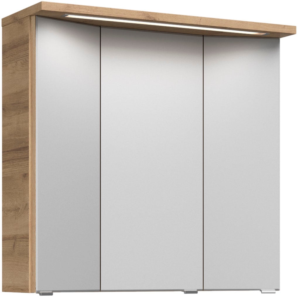 Saphir Badmöbel-Set »Trentino 2-teilig Glas-Waschtisch mit LED-Spiegelschrank«, (3 St.), Badmöbel-Set 77cm breit, inkl. Türdämpfer, 3 Türen, 2 Auszügen