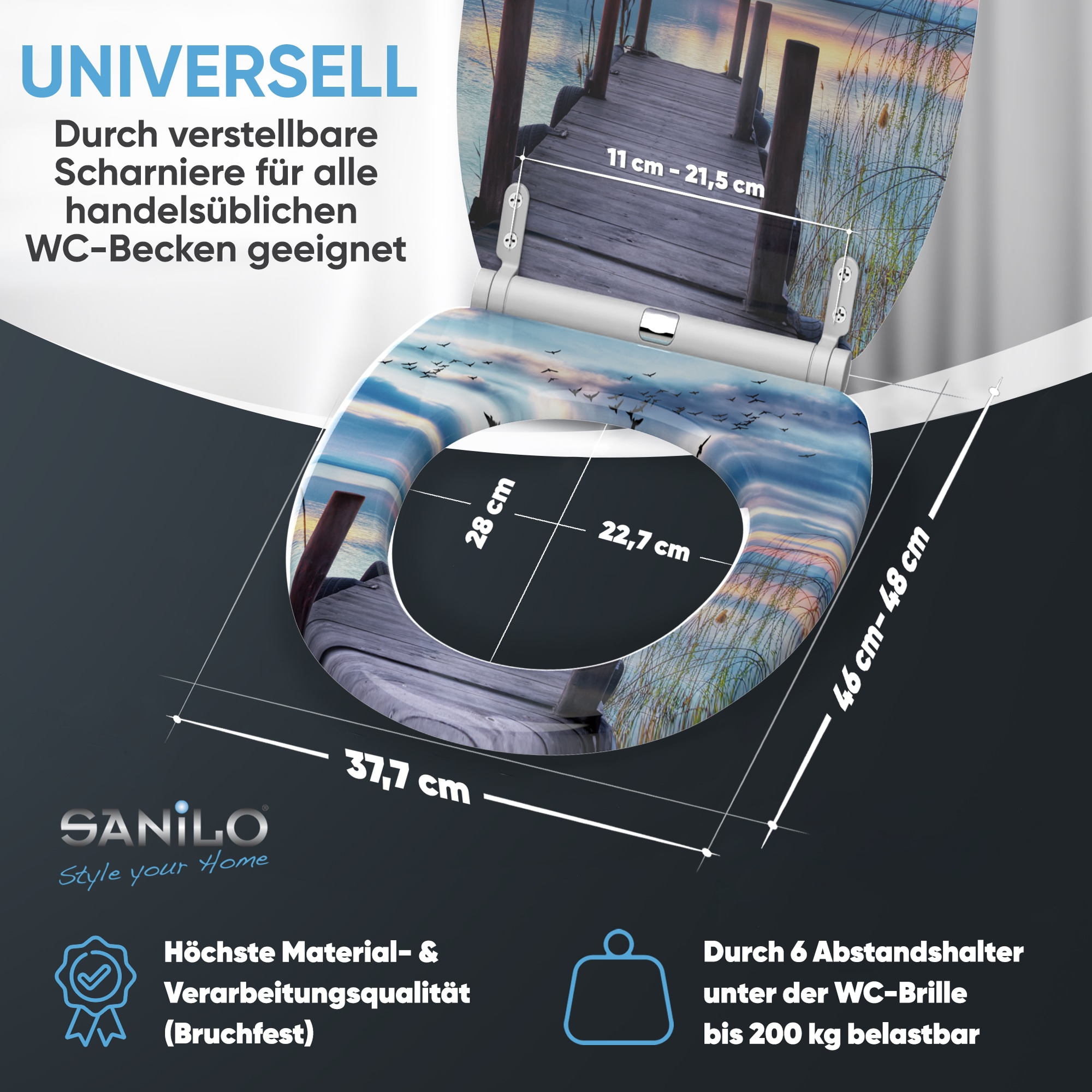 Sanilo WC-Sitz »Sunset mit Absenkautomatik & Quick Release« Premium Toilettendeckel, abnehmbar, leichte Montage von oben