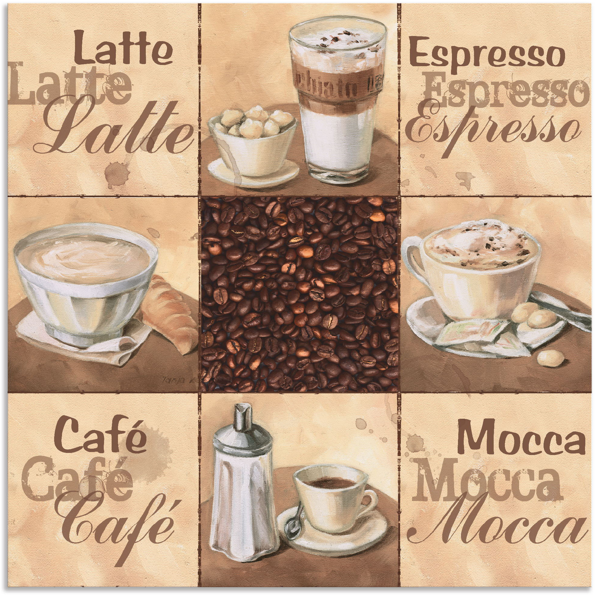 Artland Wandbild "Kaffee Collage II" Getränke 1 Stk. tlg. als Alubild, Leinwandbild in verschied. Größen