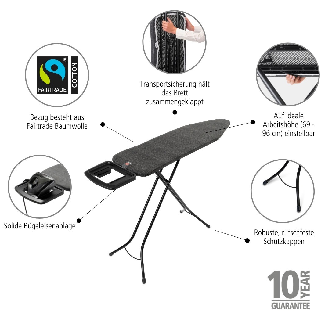 Thumbnail - Brabantia Bügelbrett "Bügeltisch B, 124 x 38 cm, Dst-Mulde Solide" Bügelfläche 124 cmx38 cm Fairtrade-zertifiziert
