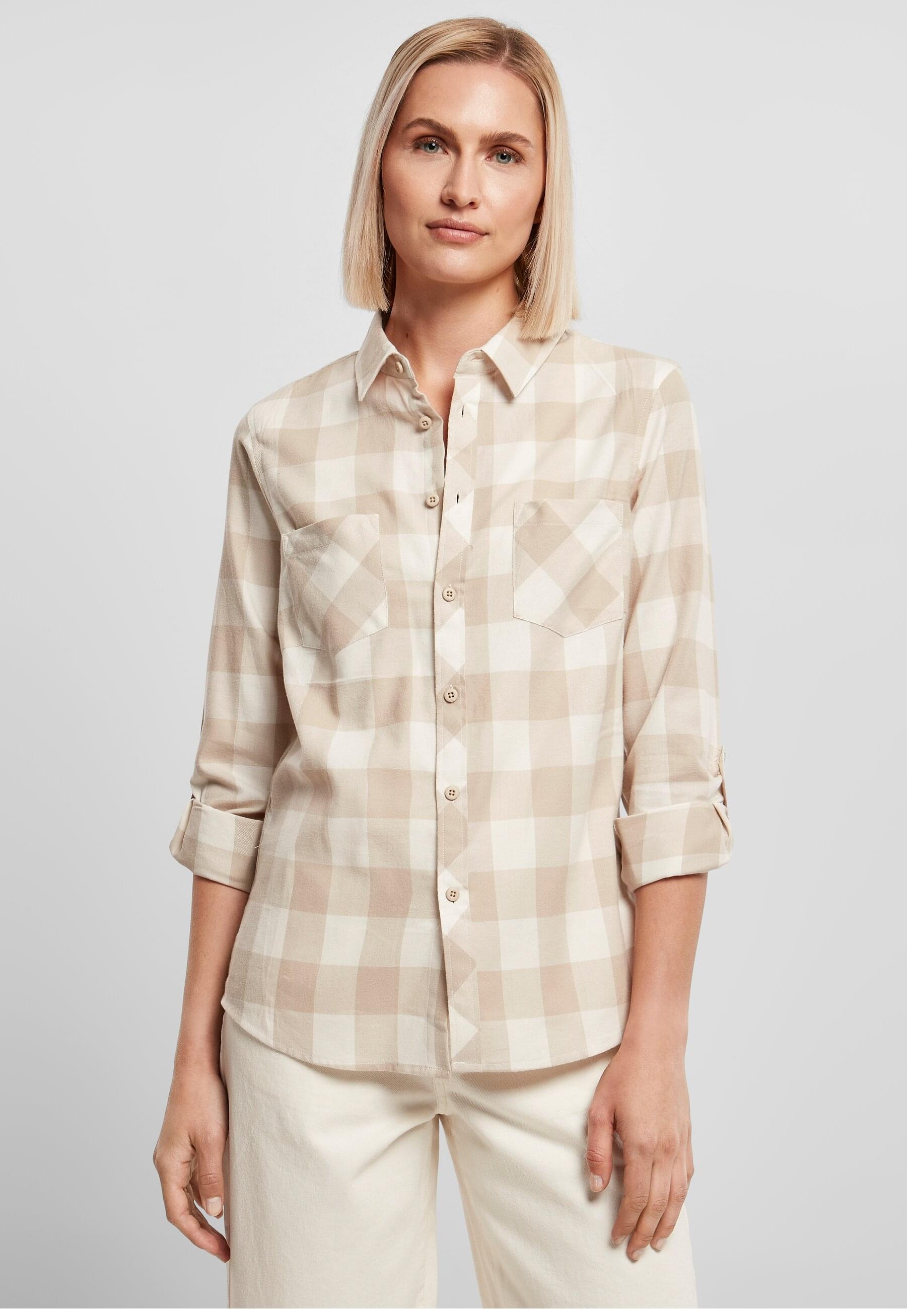 URBAN CLASSICS Langarmhemd »Urban Classics Damen Ladies Turnup Checked Flanell Shirt«, (1 tlg.)