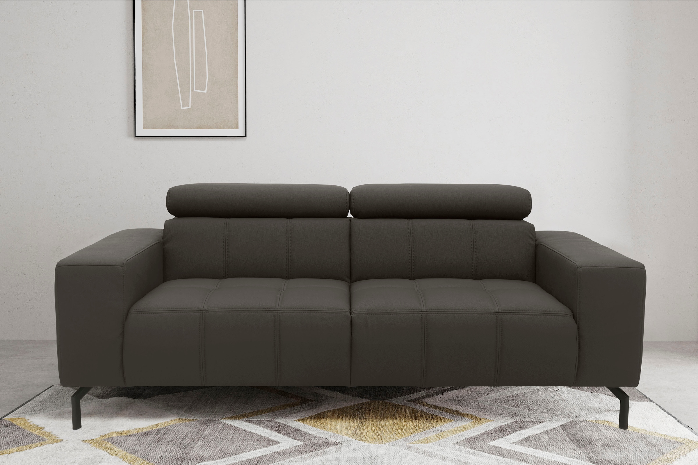 DOMO collection 2,5-Sitzer »Cunelli zeitlos und elegant, moderne Sitznähte als Designelement,«, wahlweise mit 6-fach verstellbaren Kopfteilen, fester Sitzkomfort
