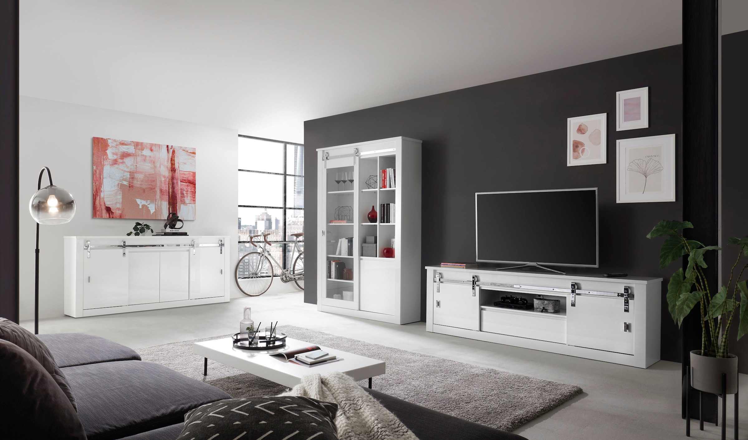Home affaire Wohnwand »Daytona, moderne Anbauwand, Wohnzimmer-Set in Weiß Hochglanz« Set, 2 Stk. tlg.