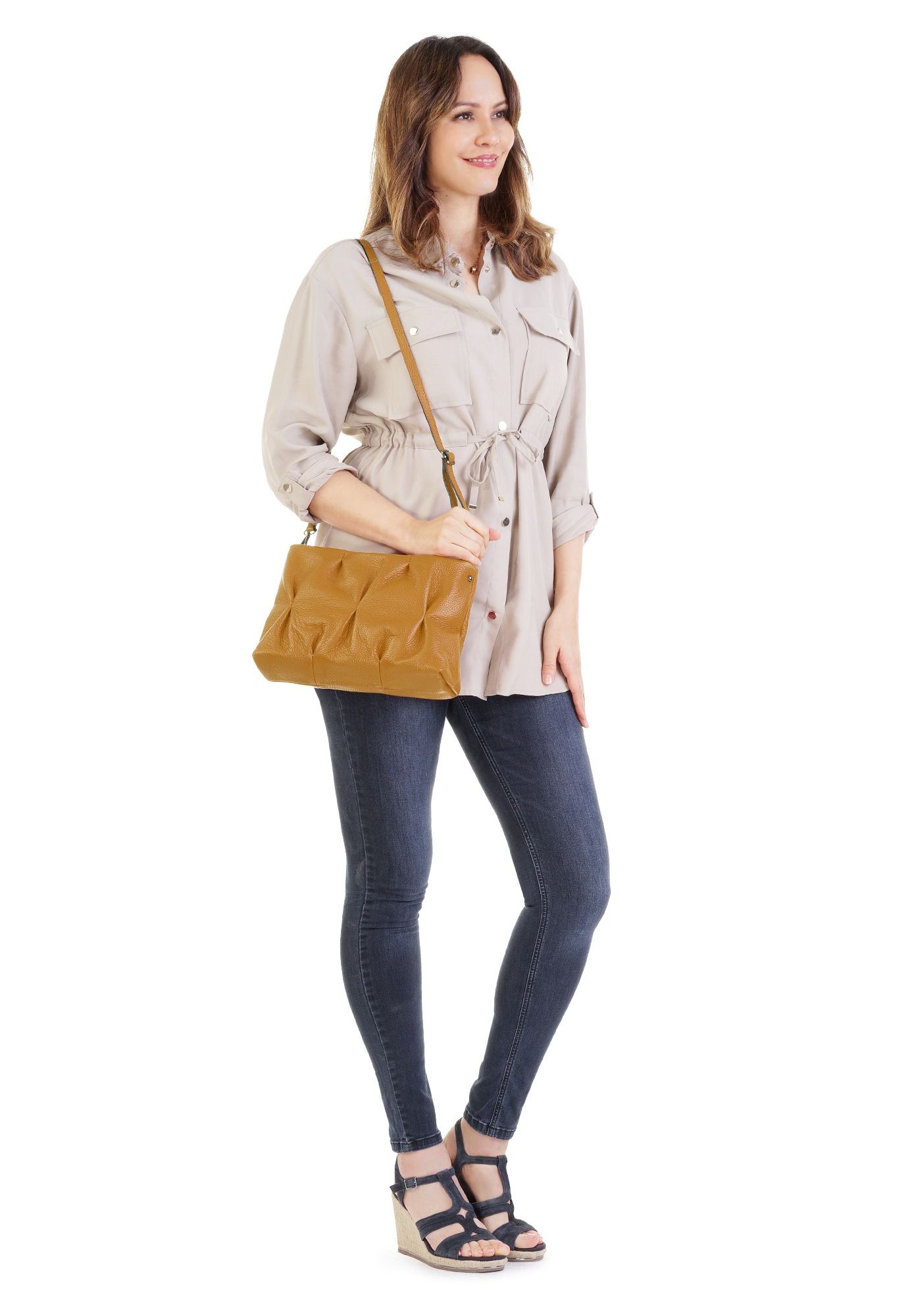 Cluty Umhängetasche, echt Leder, Made in Italy