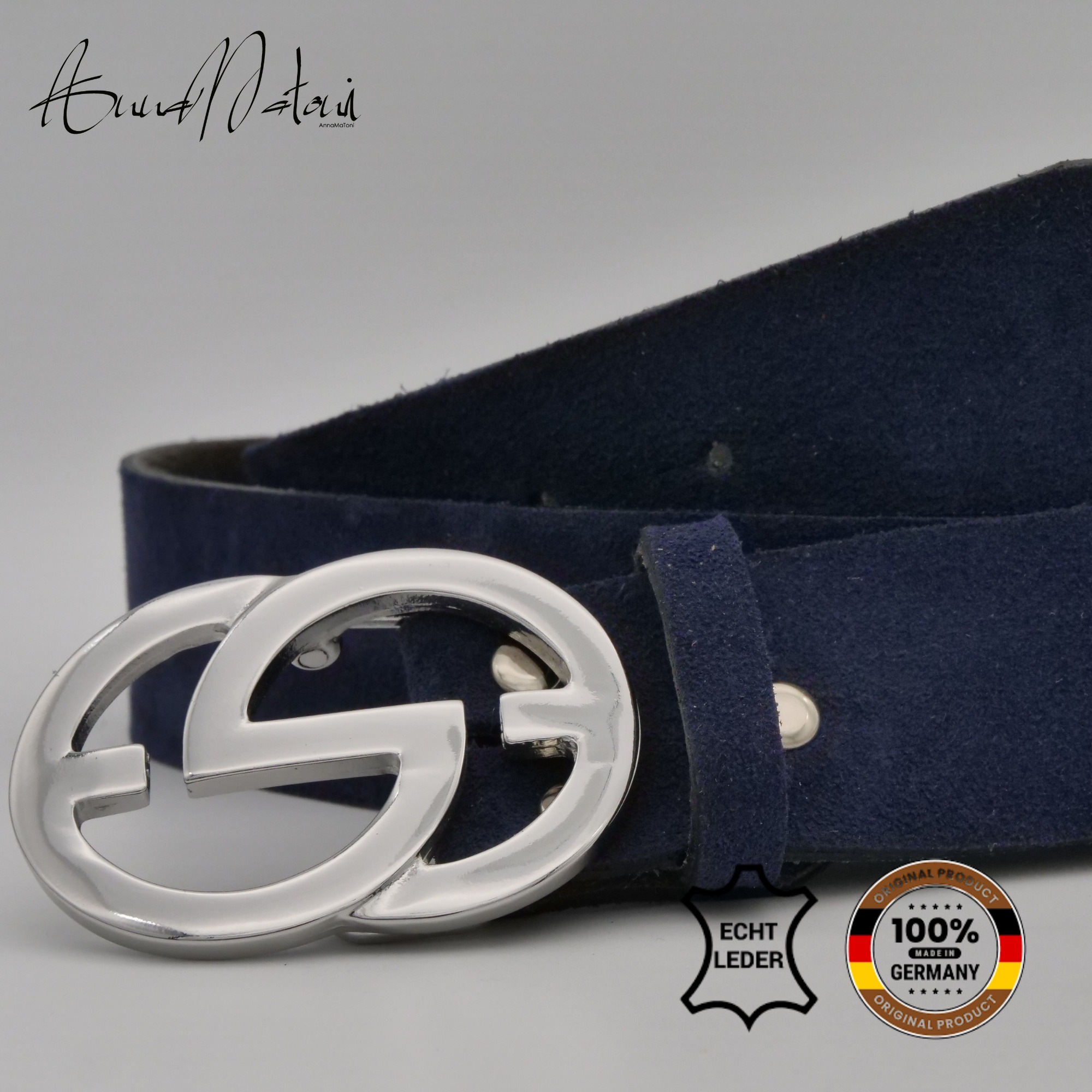 AnnaMatoni Women's Leather Belt Marine 4cm 3