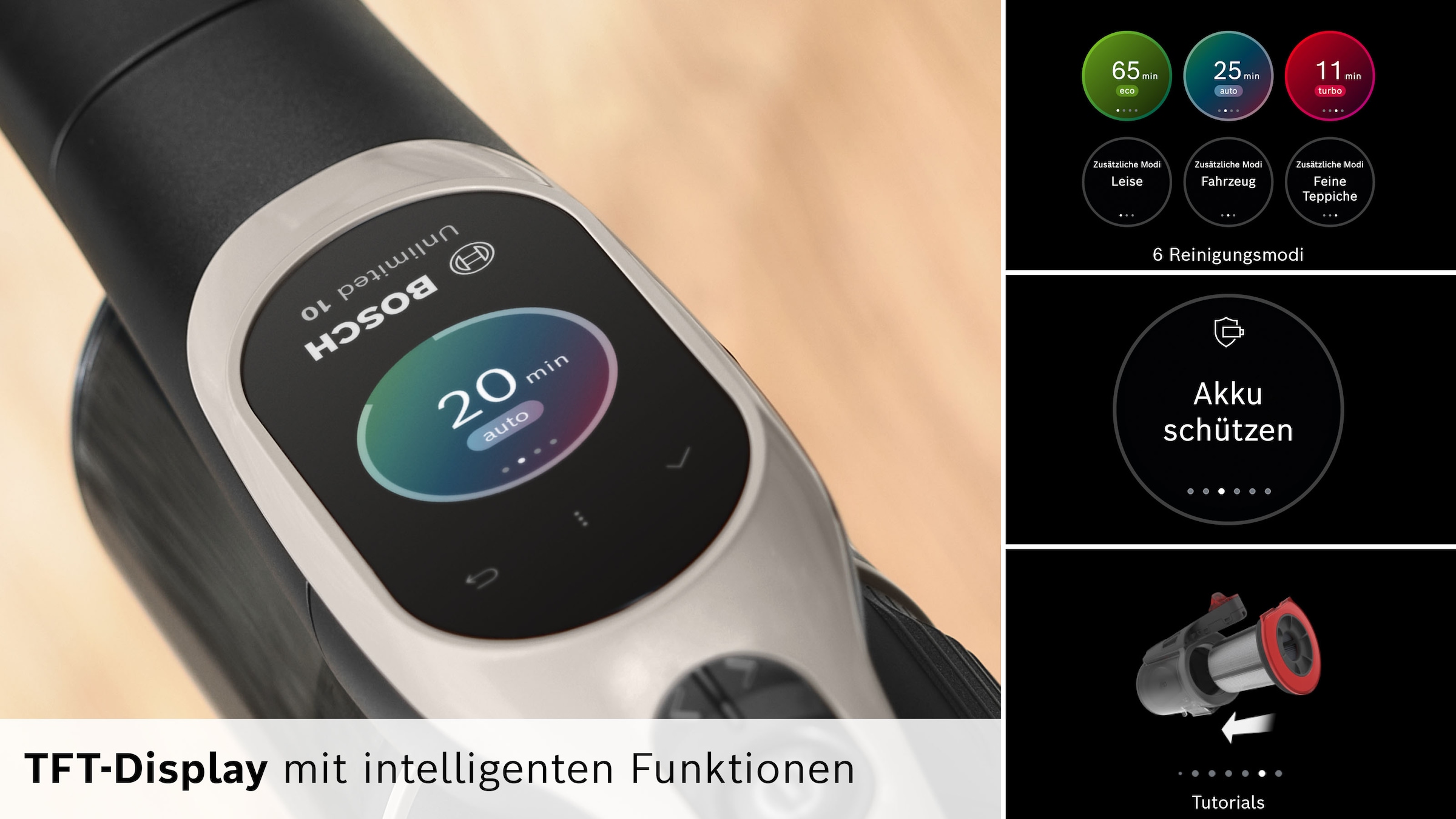 BOSCH Akku-Stielstaubsauger »BTS1042GQC« Display, Knickrohr, HEPA-Filtersystem, Schnellladegerät, 2 Akkus, grau