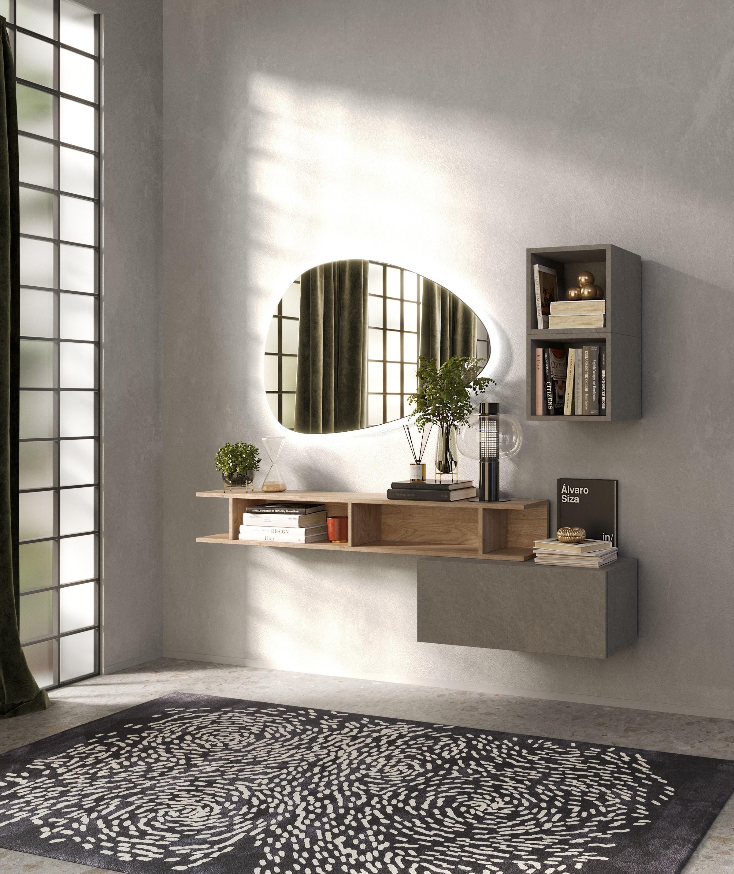 INOSIGN Garderoben-Set »INFINITY, 4tlg. Breite 150 cm, Höhe variabel, moderne Garderobe«, (Spar-Set, 4 St.), (Hängeschrank, Wandregal, Würfelregal 2er Set, Spiegel) Diele, Flur