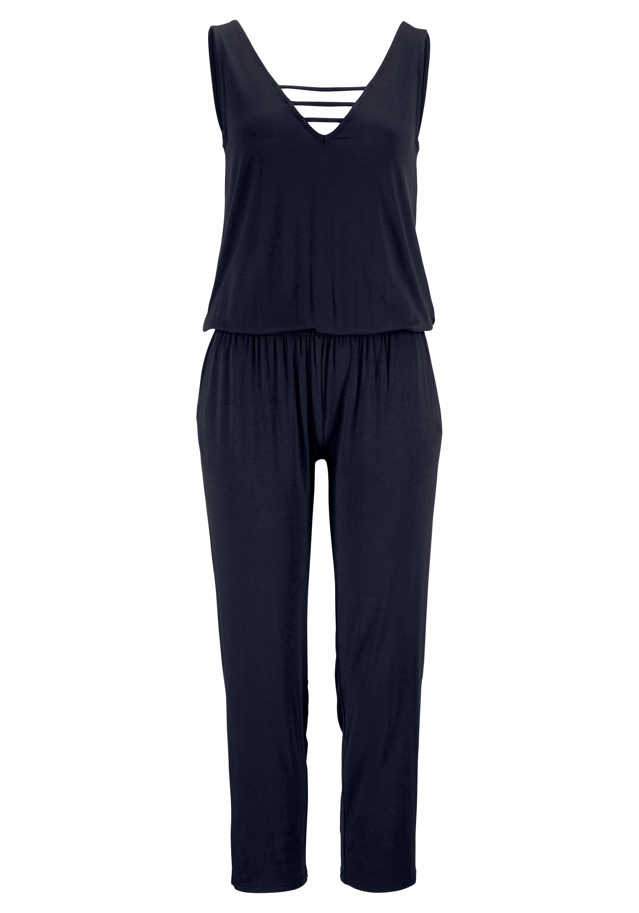 s.Oliver Overall, mit verziertem Ausschnitt, elastischer Jumpsuit mit Taschen